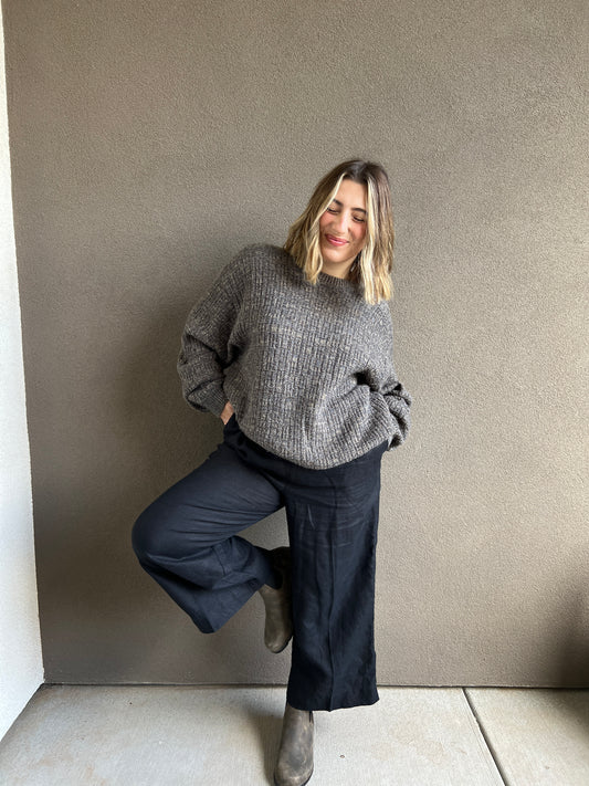 Vintage Black Linen Easy Pants (M)