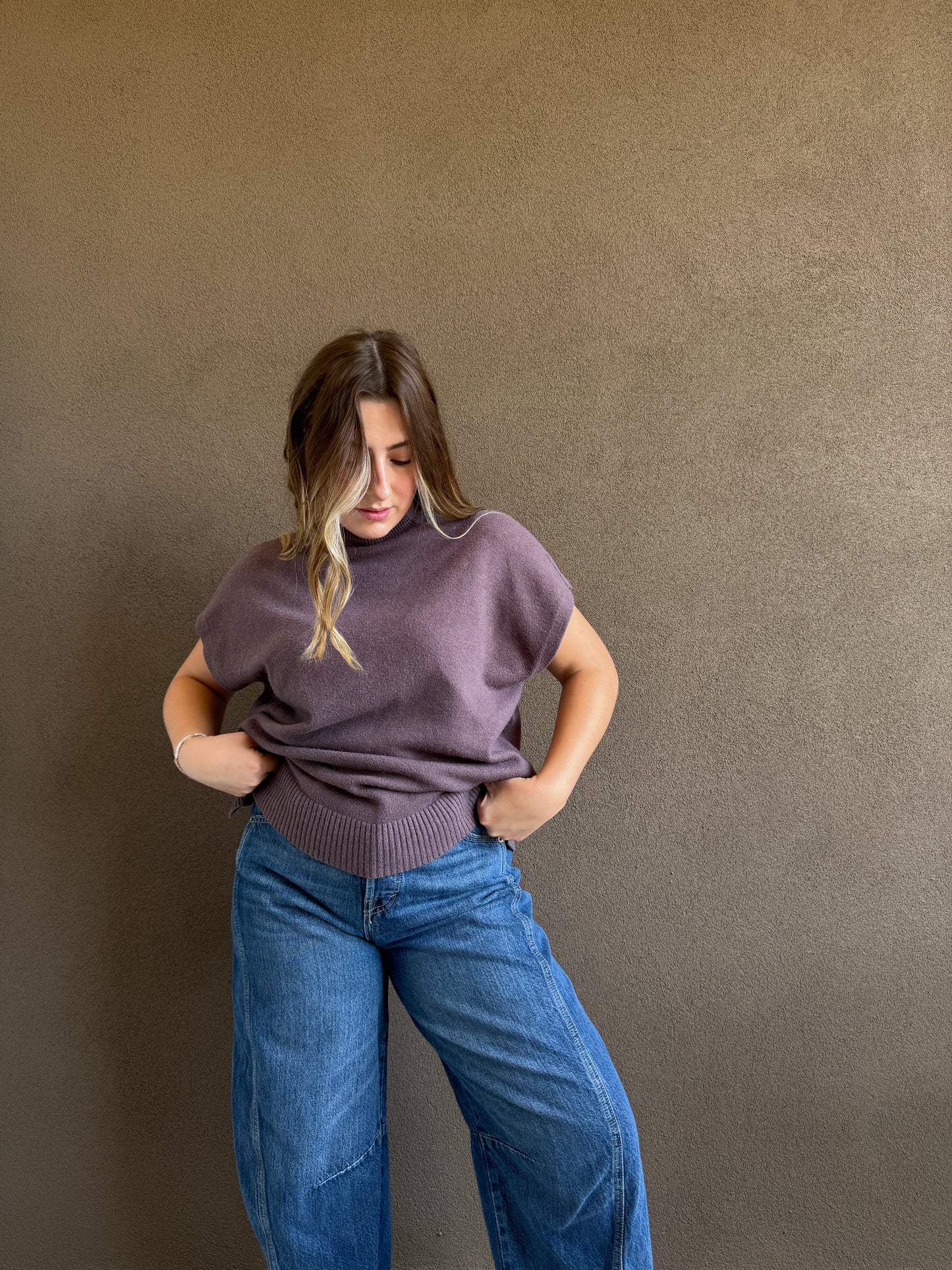 Ash Brown Cap Sleeve Top (L)