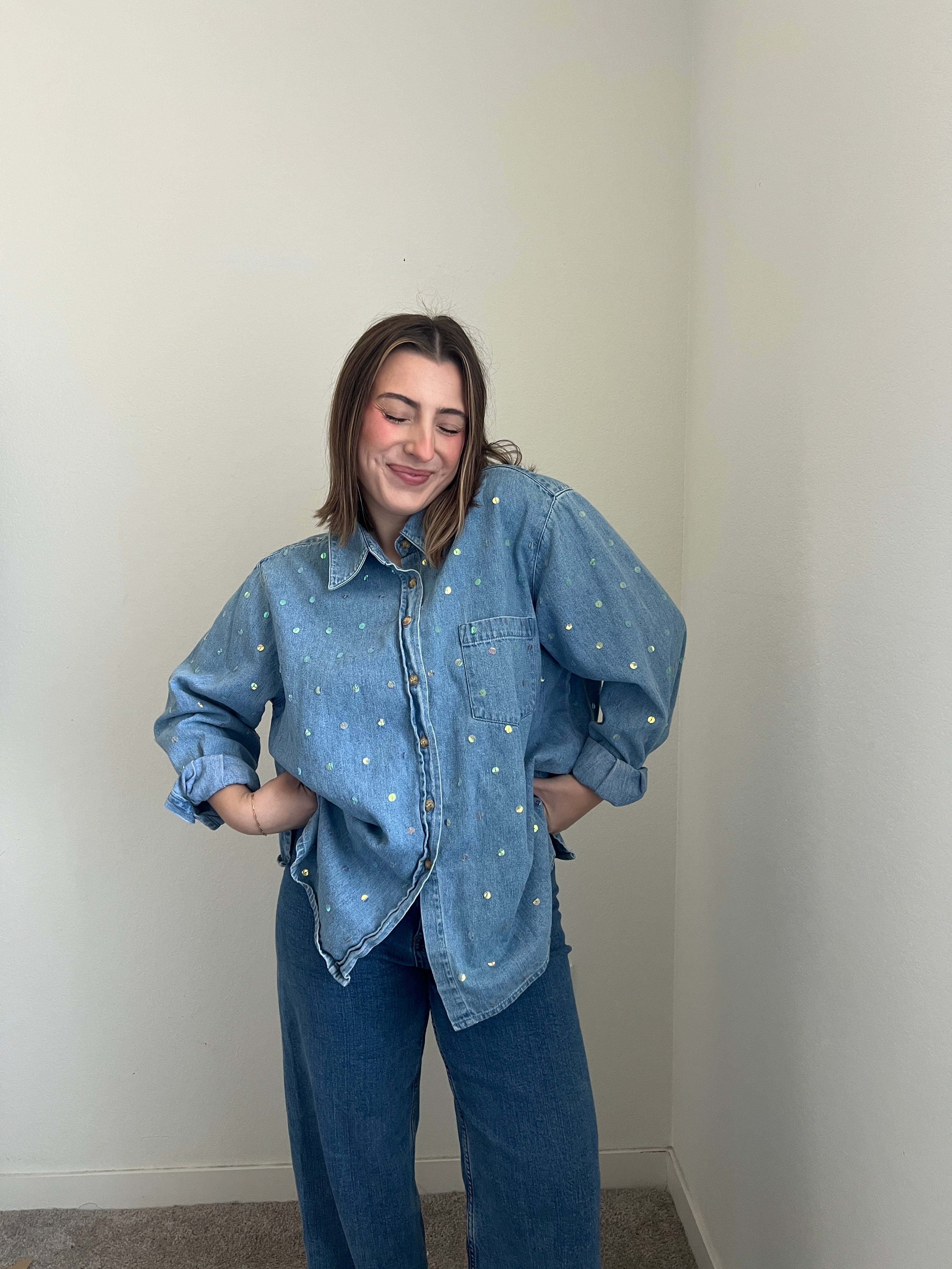 Vintage Sequin Denim Shacket (1X)