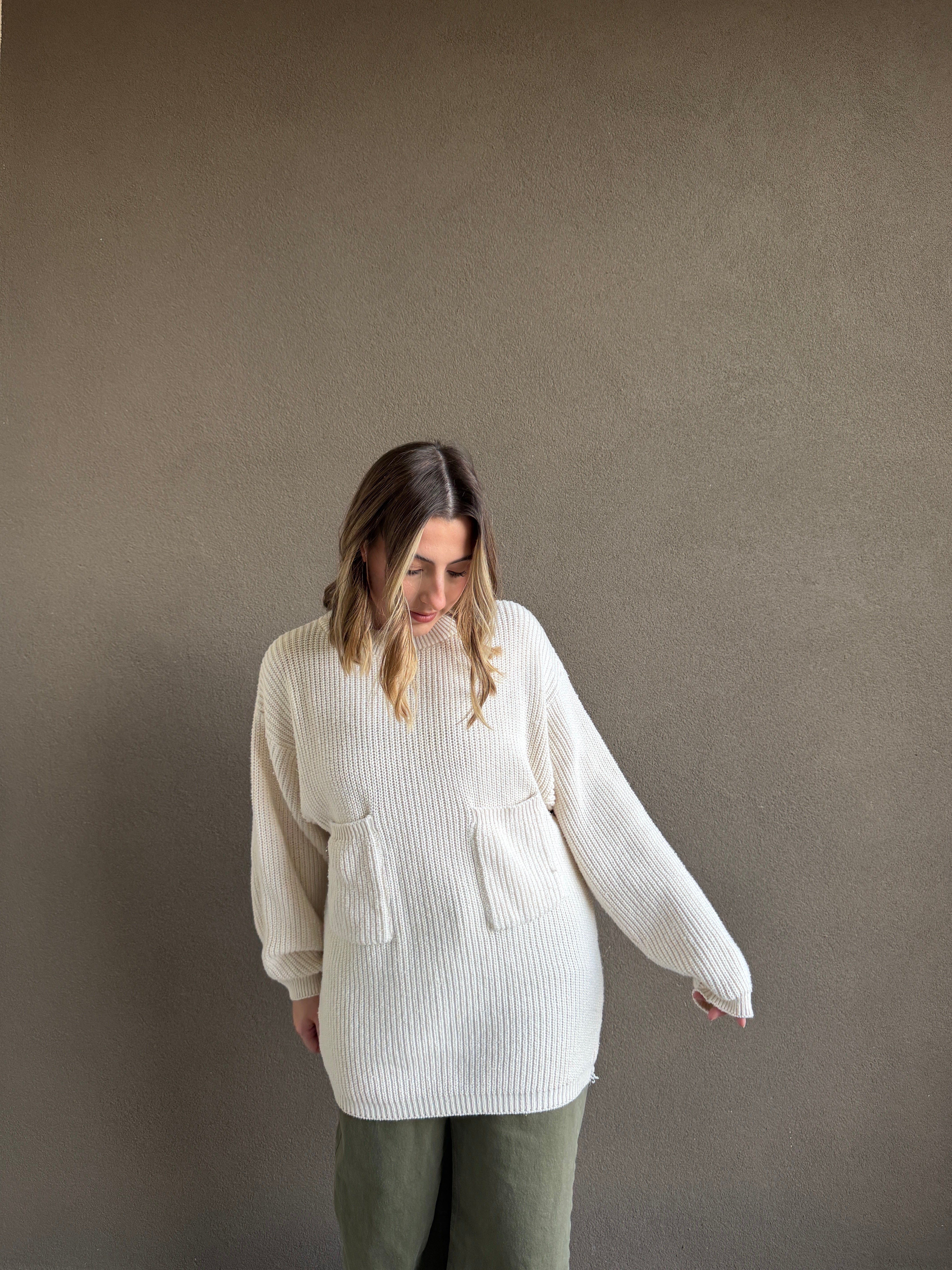 Vintage Cream Pocket Sweater (S)