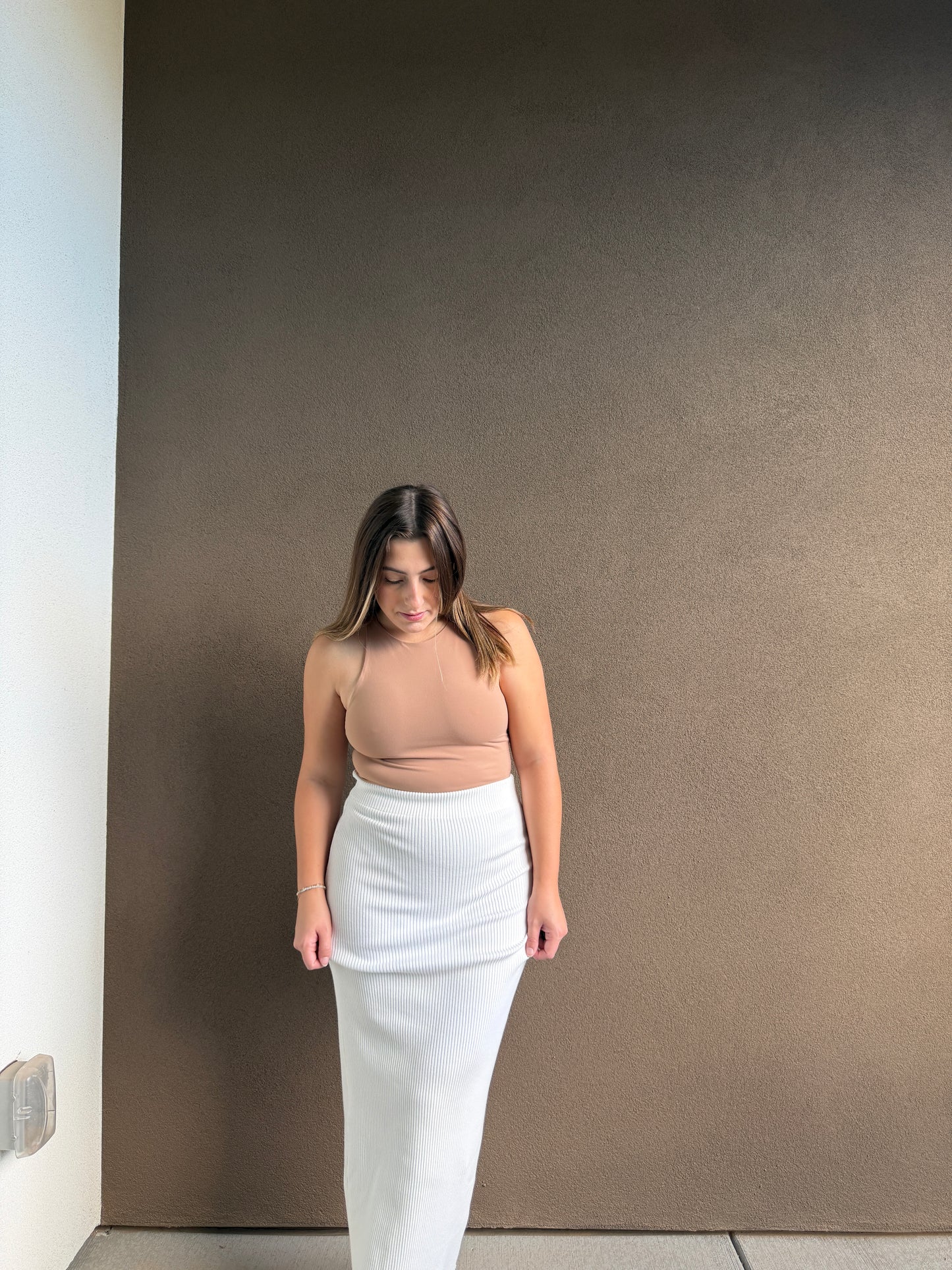 White Ribbed Bodycon Skirt (XS)