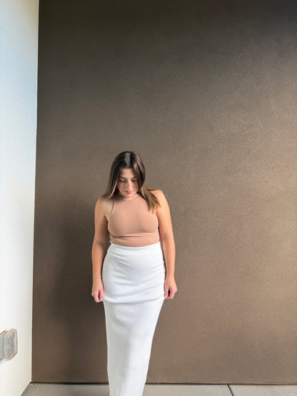 White Ribbed Bodycon Skirt (XS)