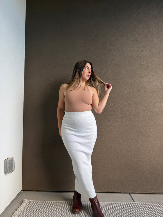 White Ribbed Bodycon Skirt (XS)