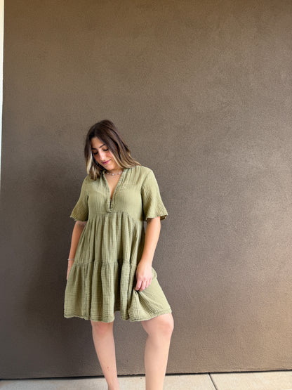 Anthro Gauzey Green Dress (XS)