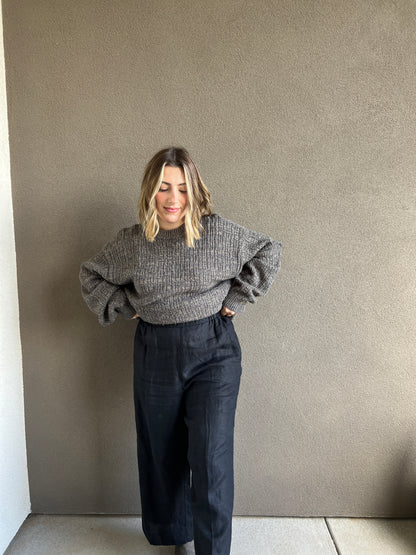 Vintage Black Linen Easy Pants (M)