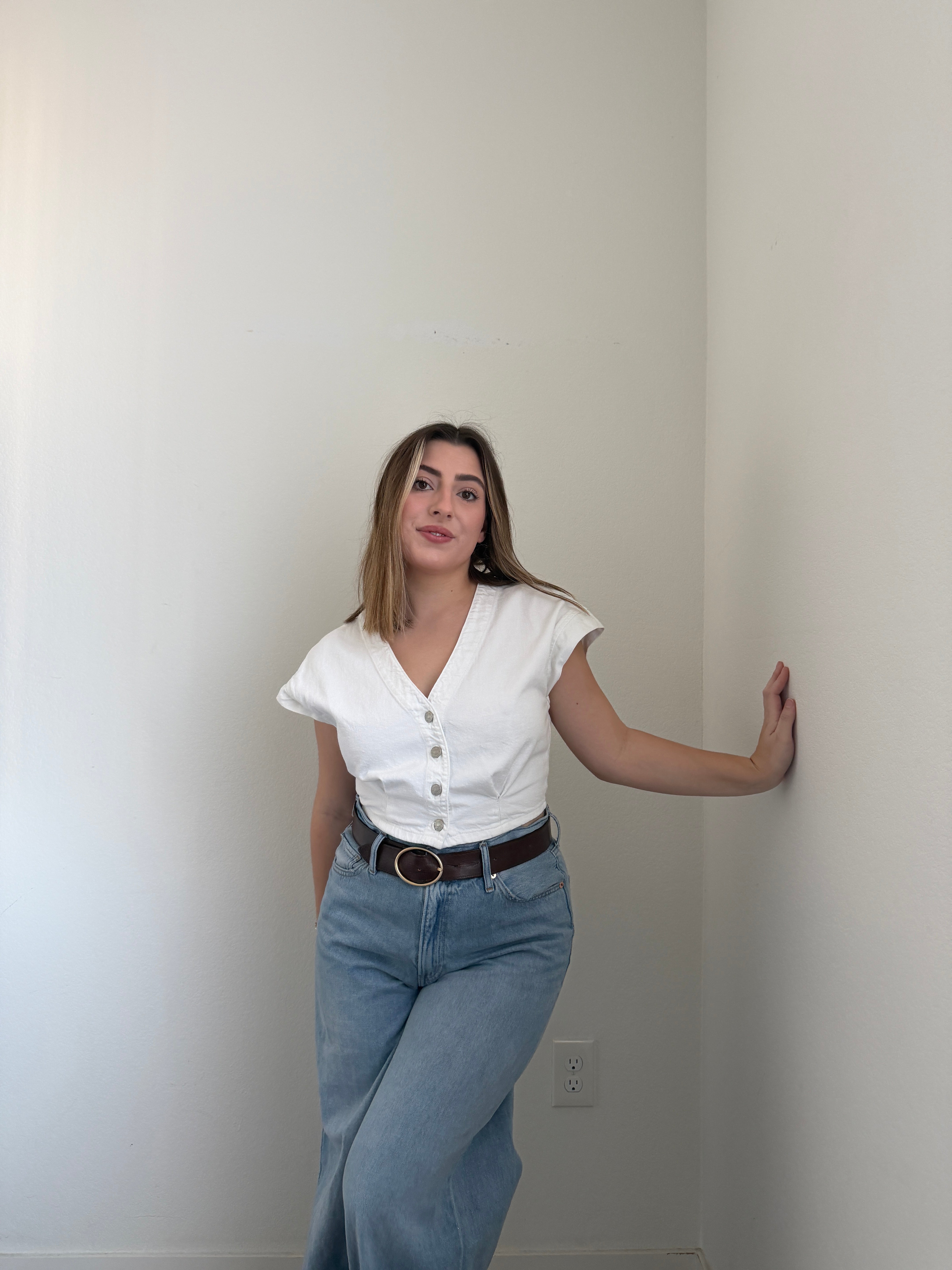 White Denim Cap Sleeve Crop Top (4)