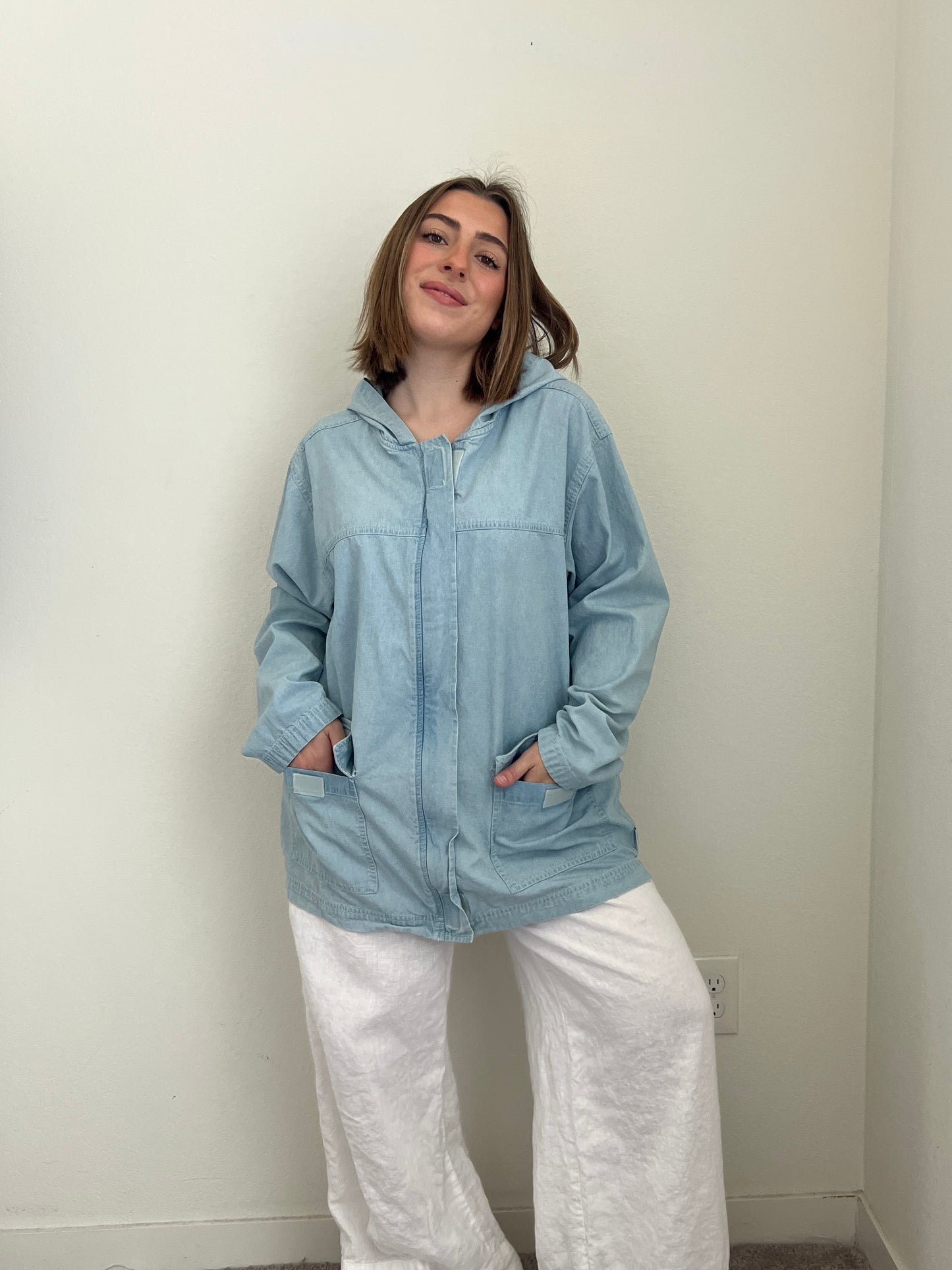 Denim Hooded Shacket (L)