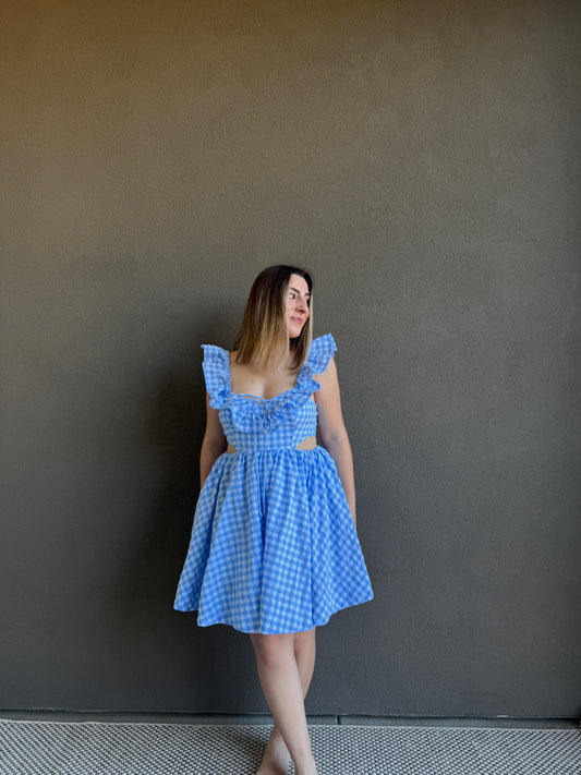 Blue Gingham Dress (L)