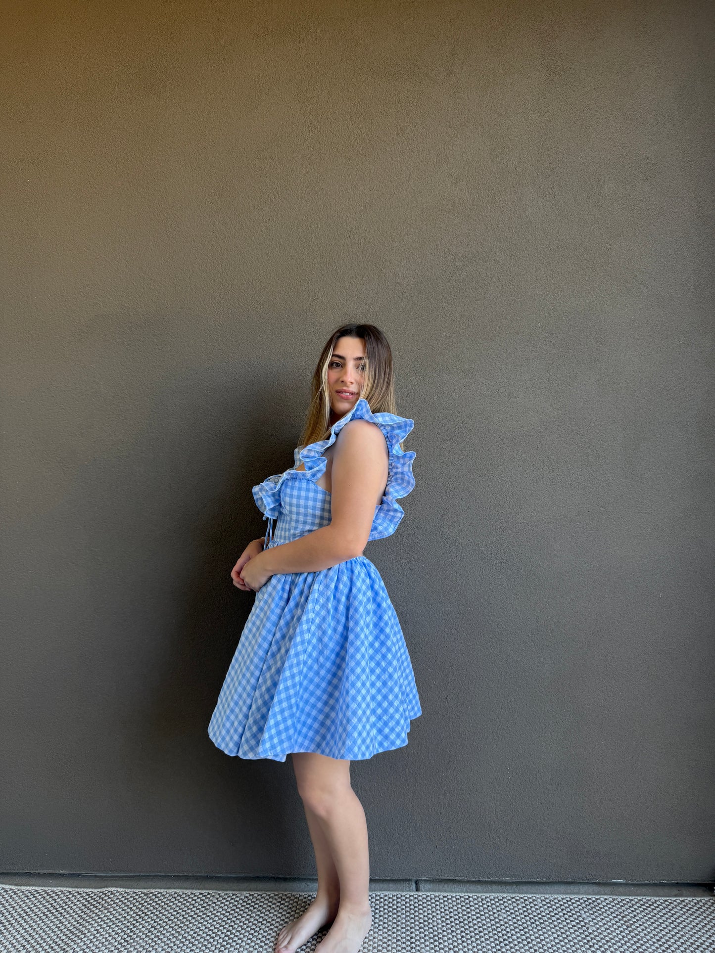 Blue Gingham Dress (L)