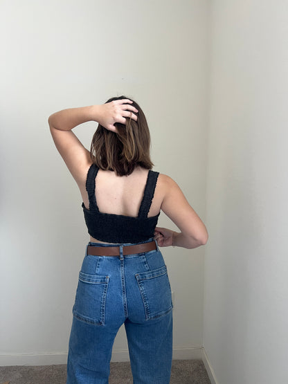 Black Lacy Cropped Tank (L)