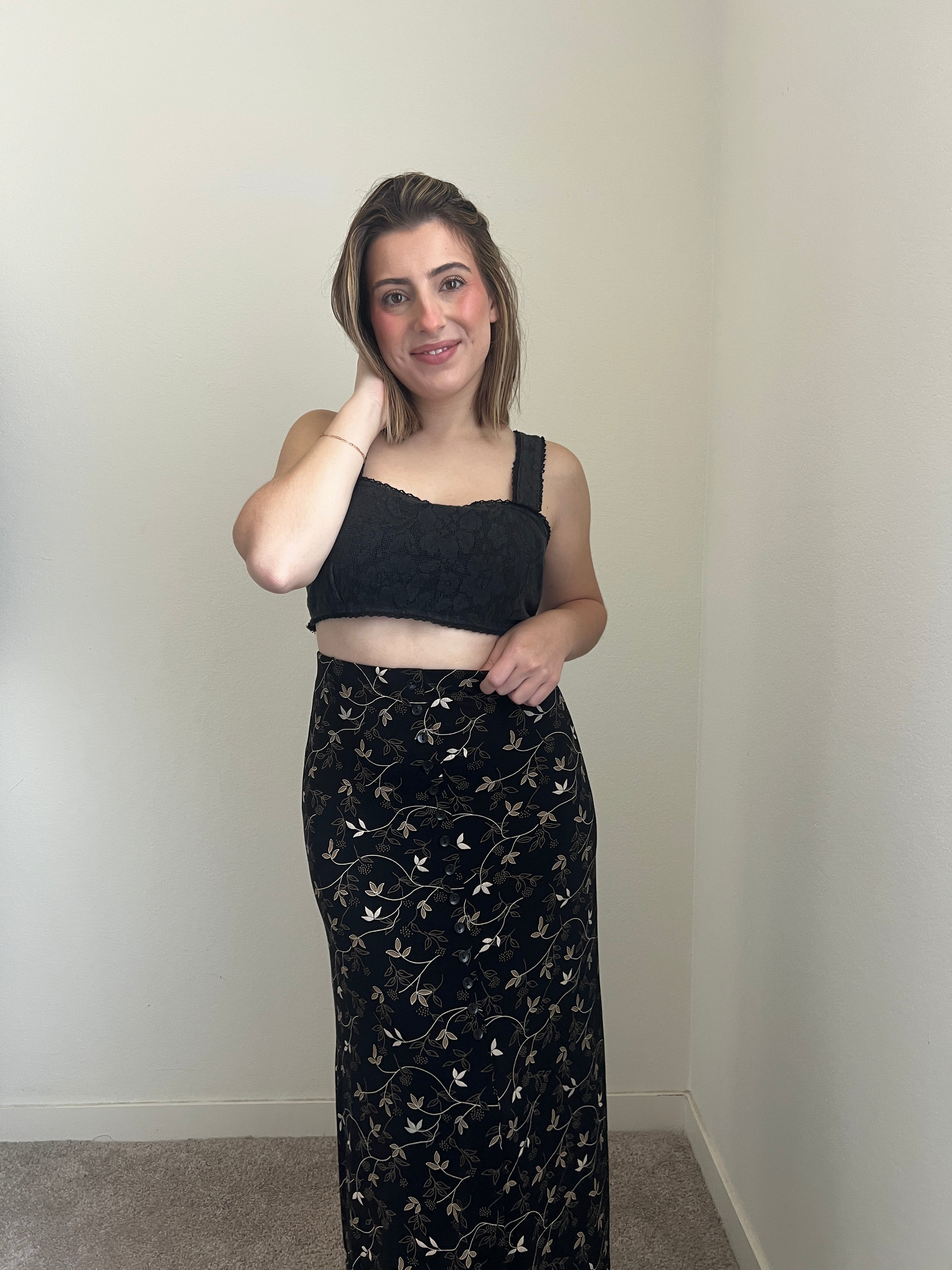 Black Floral Maxi Skirt (S)