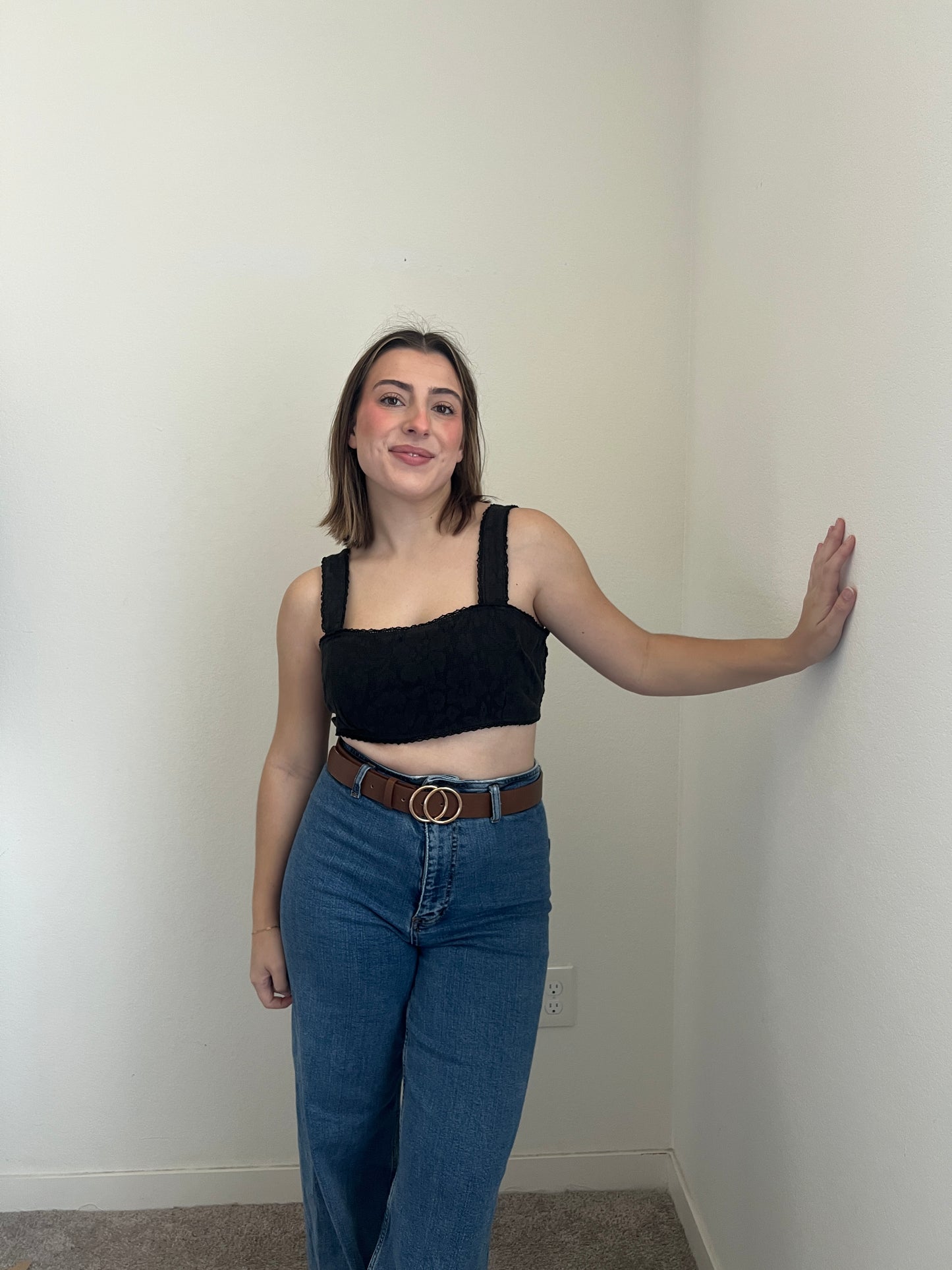 Black Lacy Cropped Tank (L)