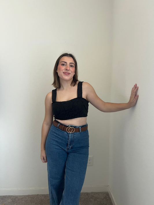 Black Lacy Cropped Tank (L)