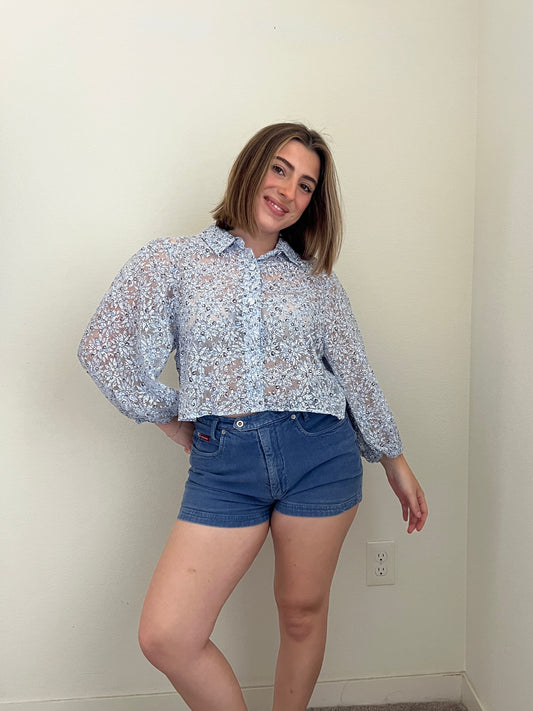 Floral See Through Blouse (M)
