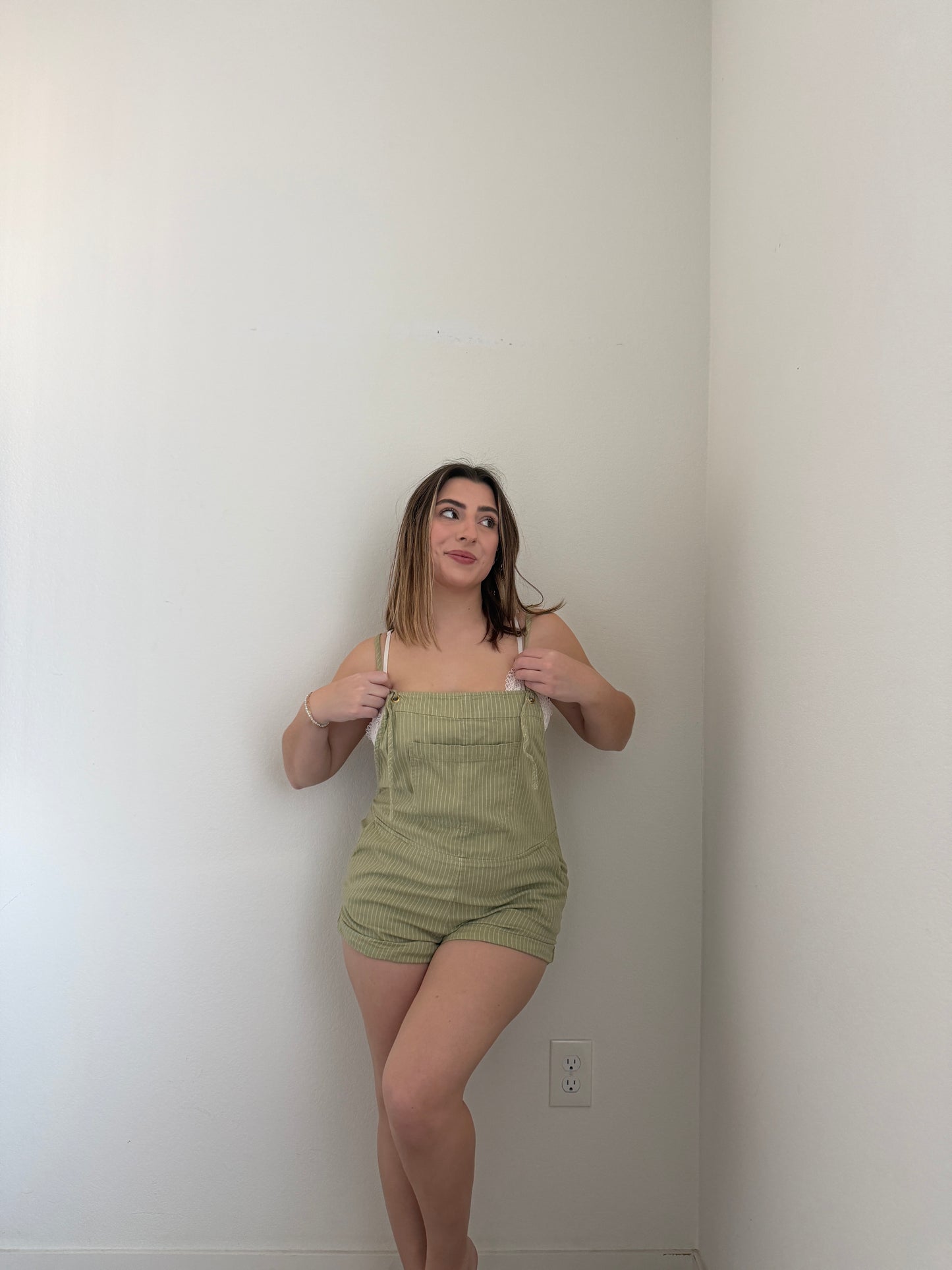 Sage Striped Romper (L)