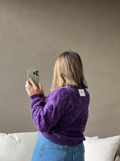 Purple Floral 3D Knit Sweater (M)