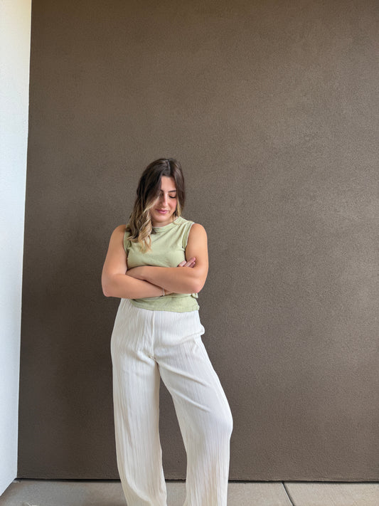 Cream Plisse Pants (S)