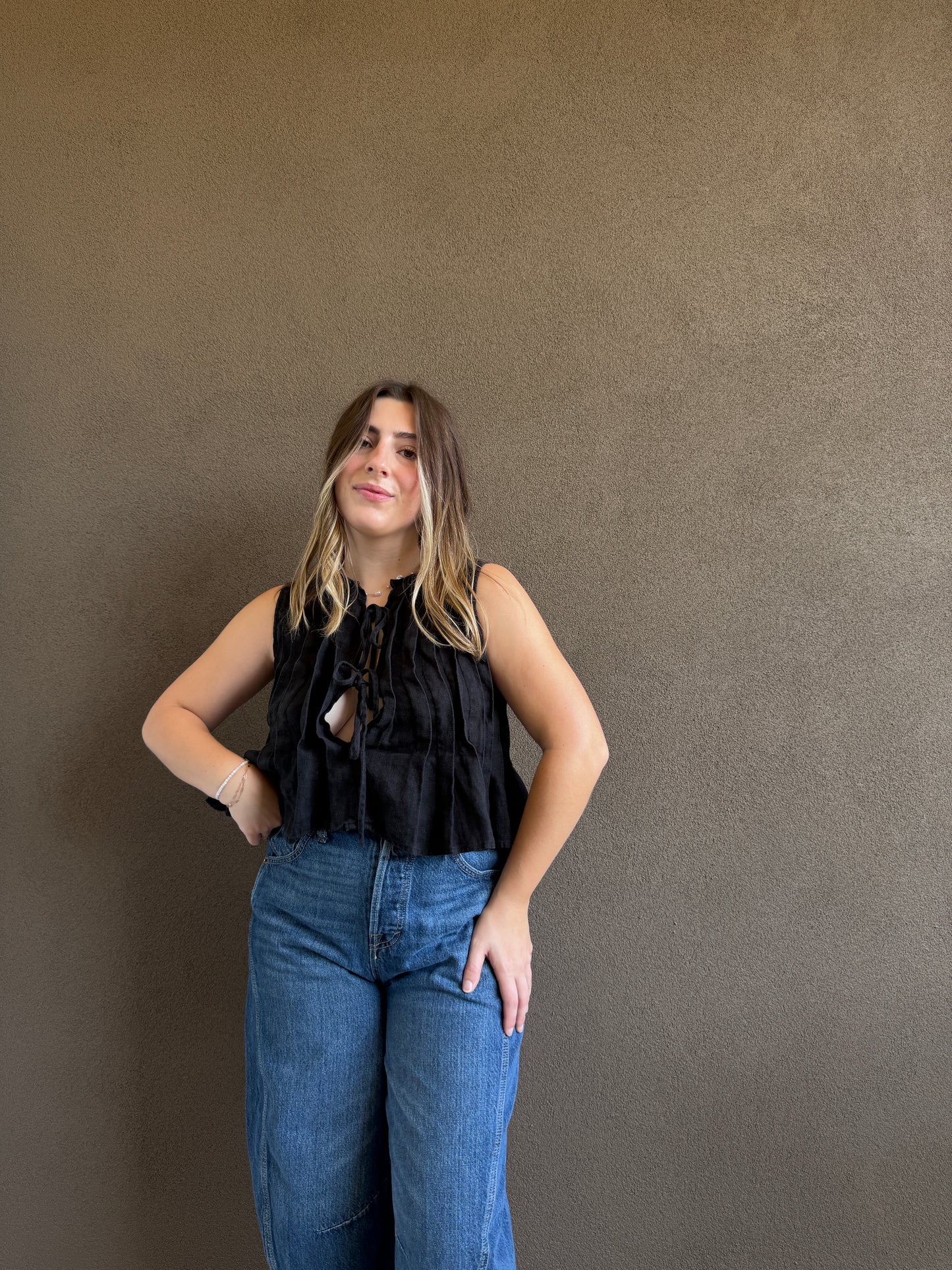 Black Linen Tie Top (6)