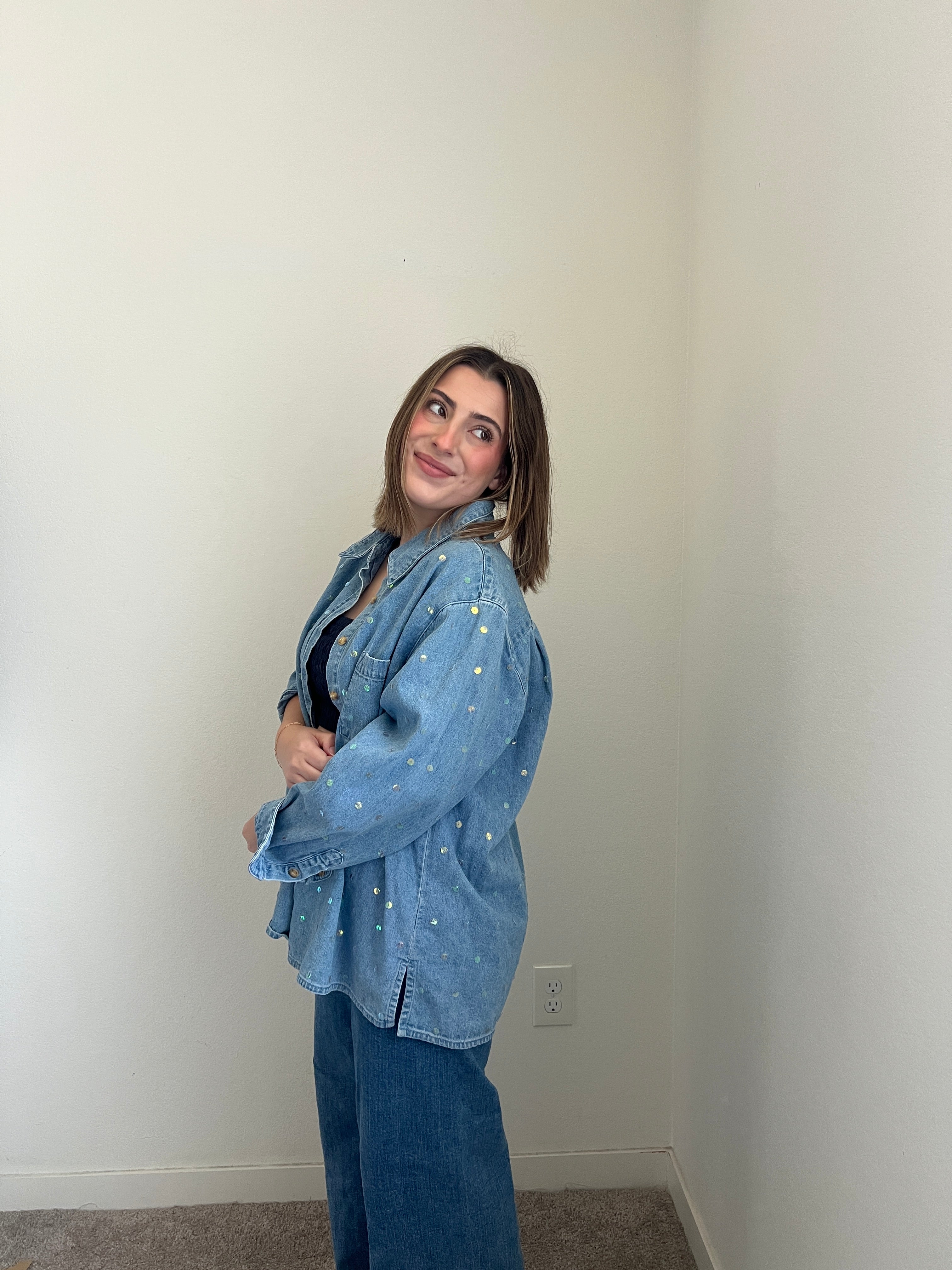 Vintage Sequin Denim Shacket (1X)