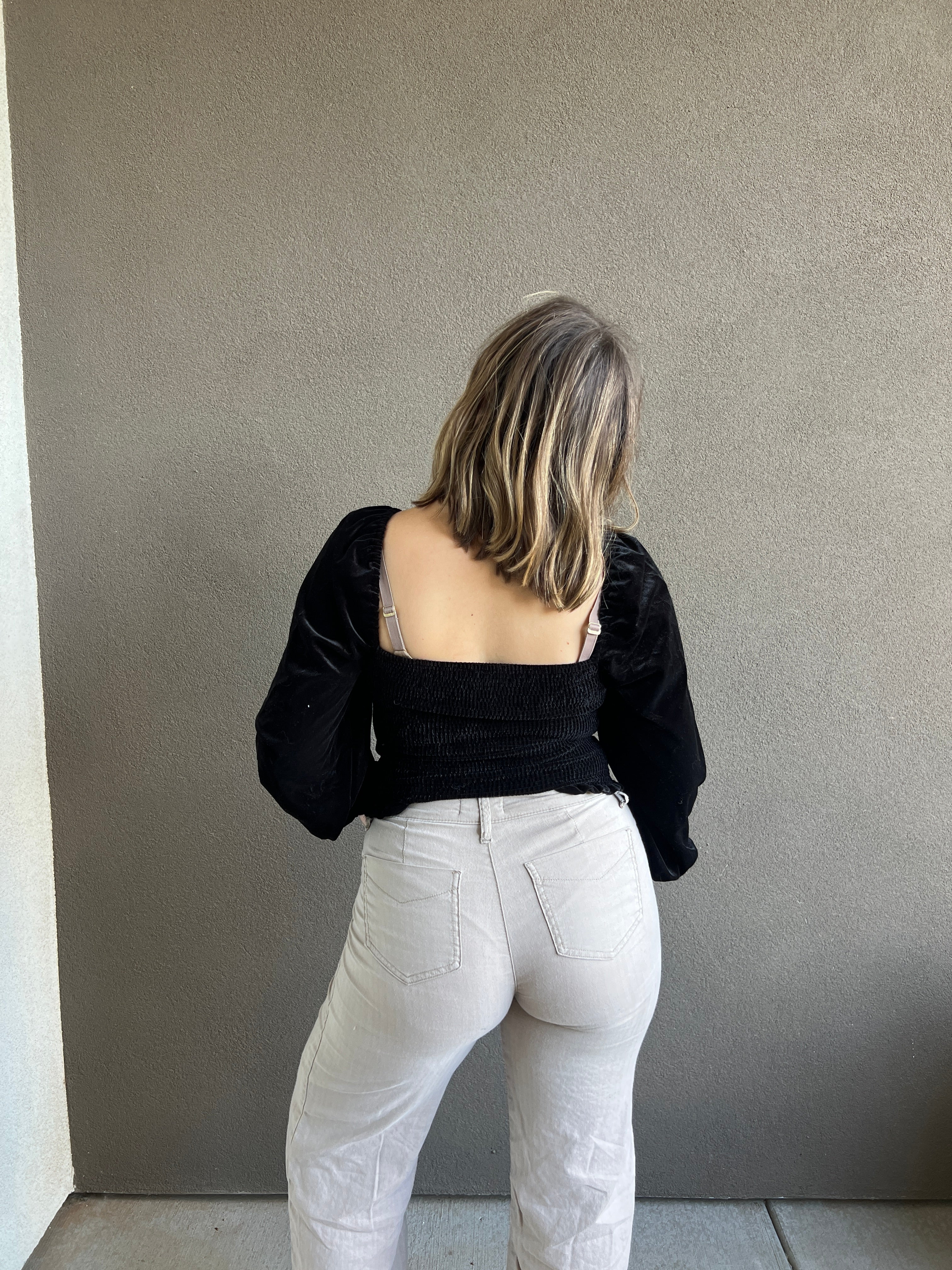 Black Velvet Smocked Blouse (S)