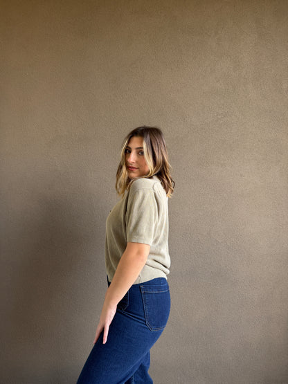 Vintage Sage Collared Button Top (S)