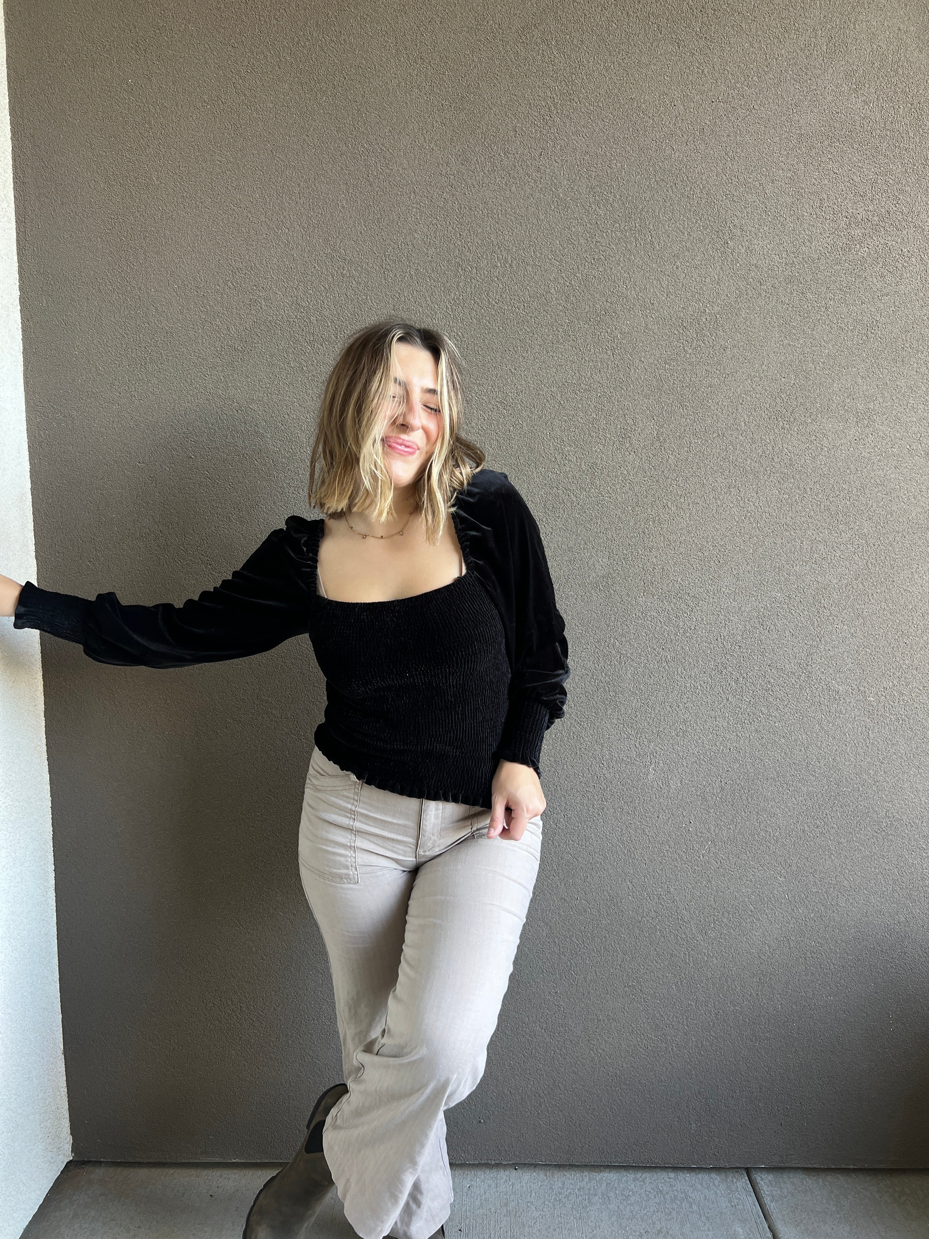 Black Velvet Smocked Blouse (S)