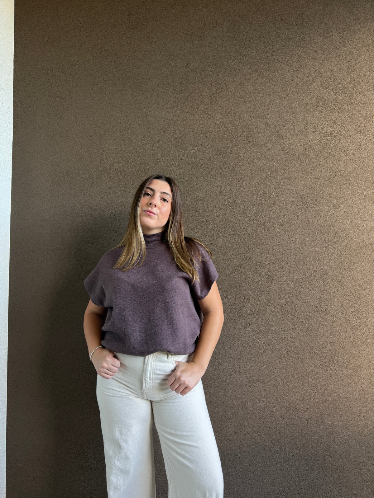 Ash Brown Cap Sleeve Top (L)
