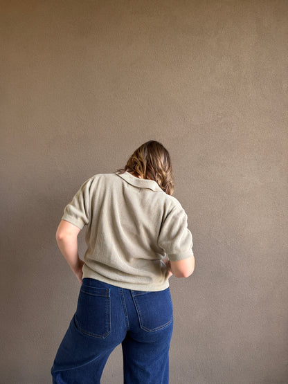 Vintage Sage Collared Button Top (S)