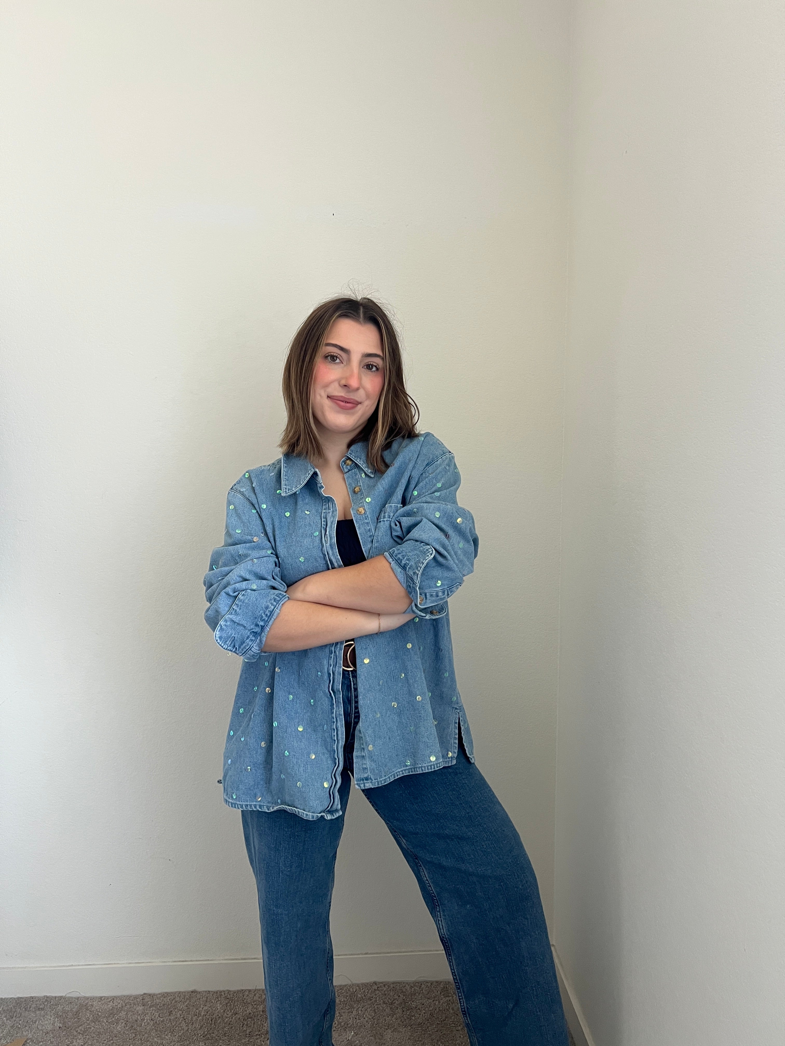 Vintage Sequin Denim Shacket (1X)