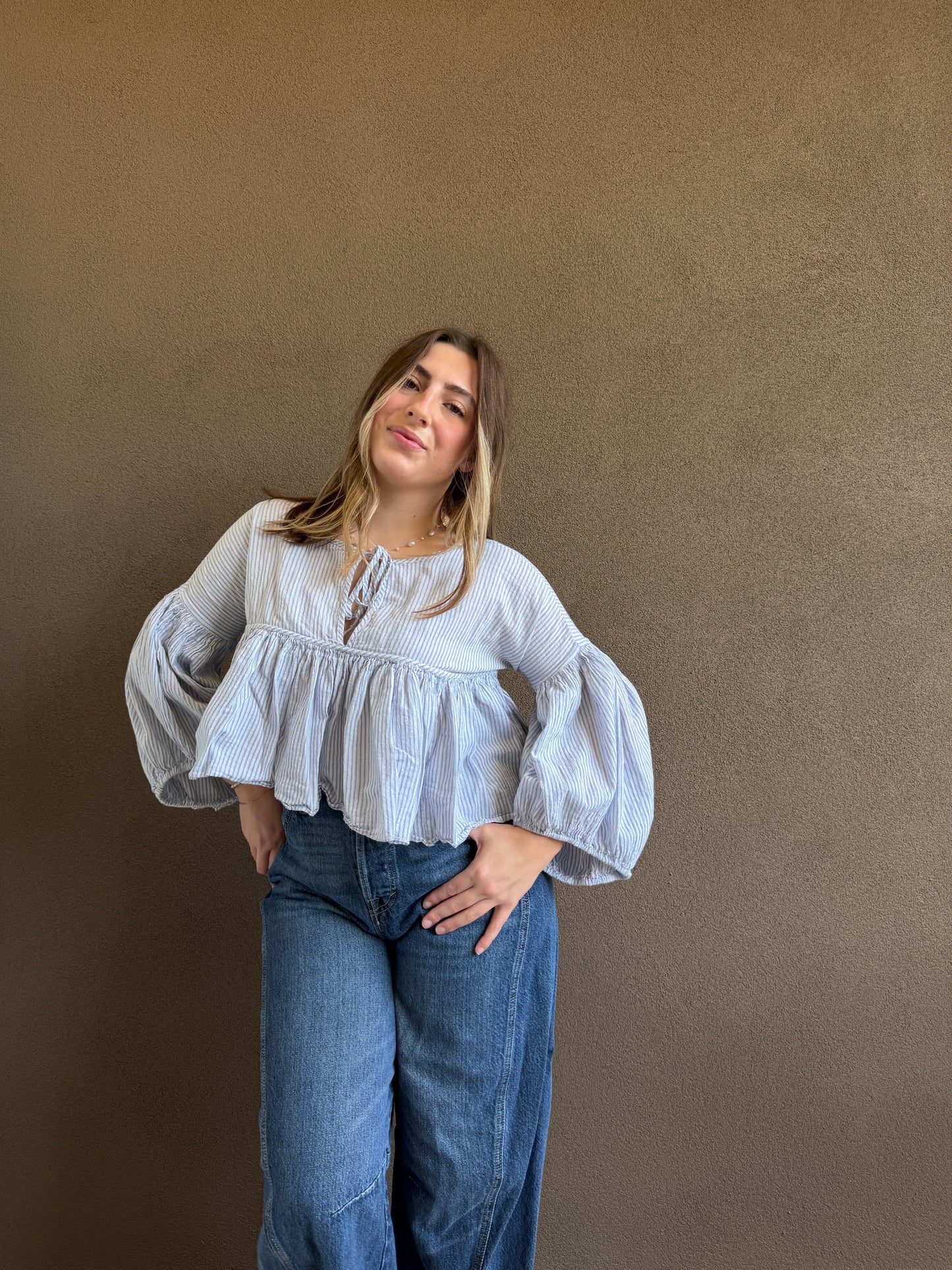 Free People Striped Puff Sleeve (XS)