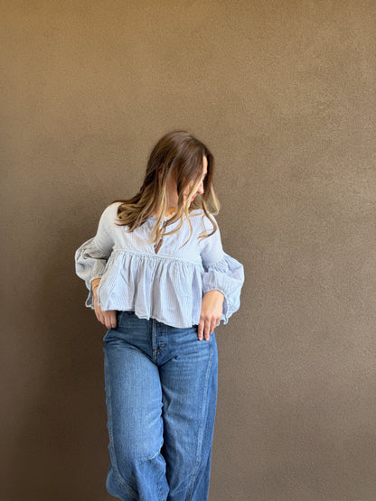 Free People Striped Puff Sleeve (XS)