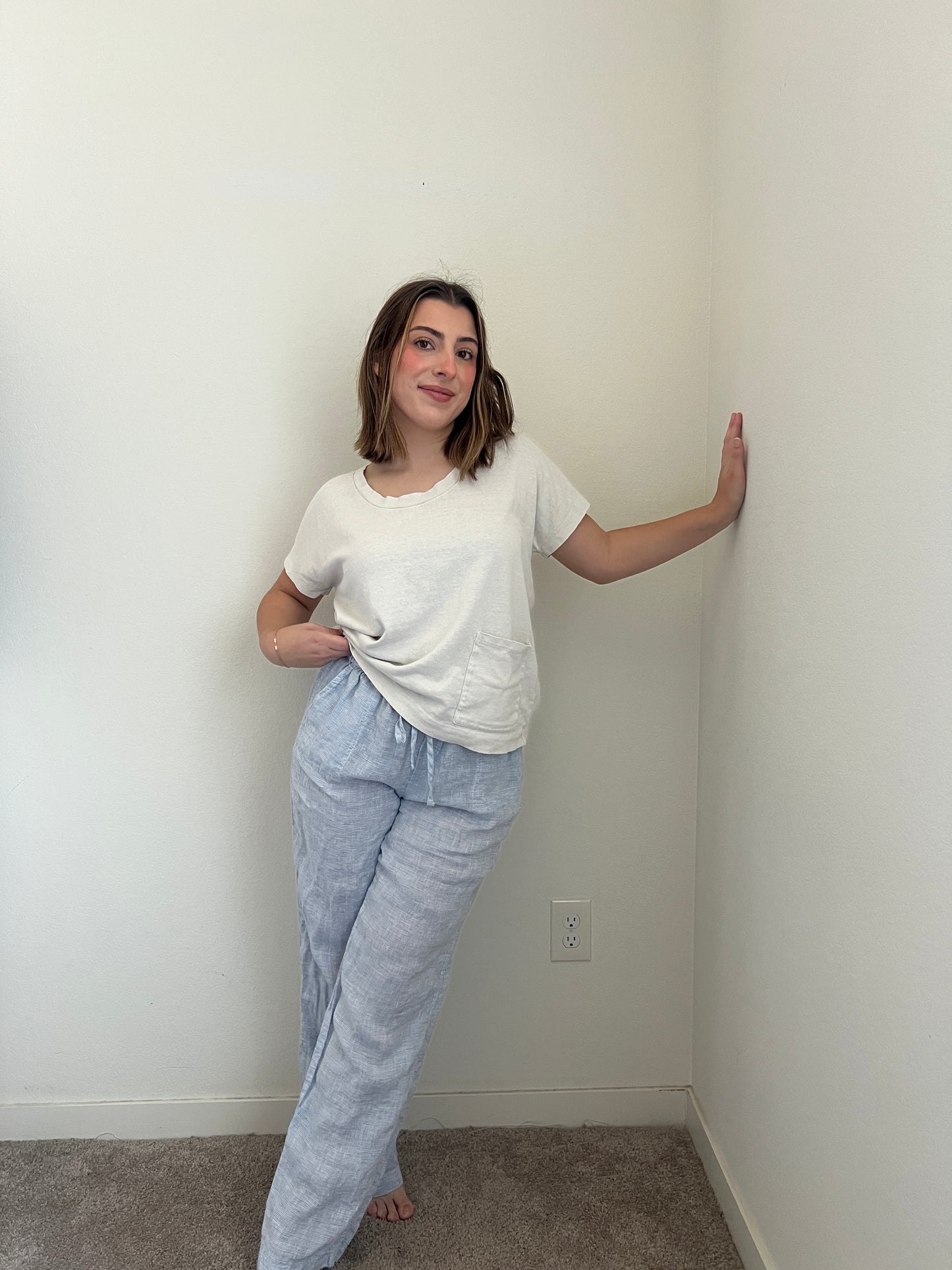 Blue Striped Linen Pants (L)