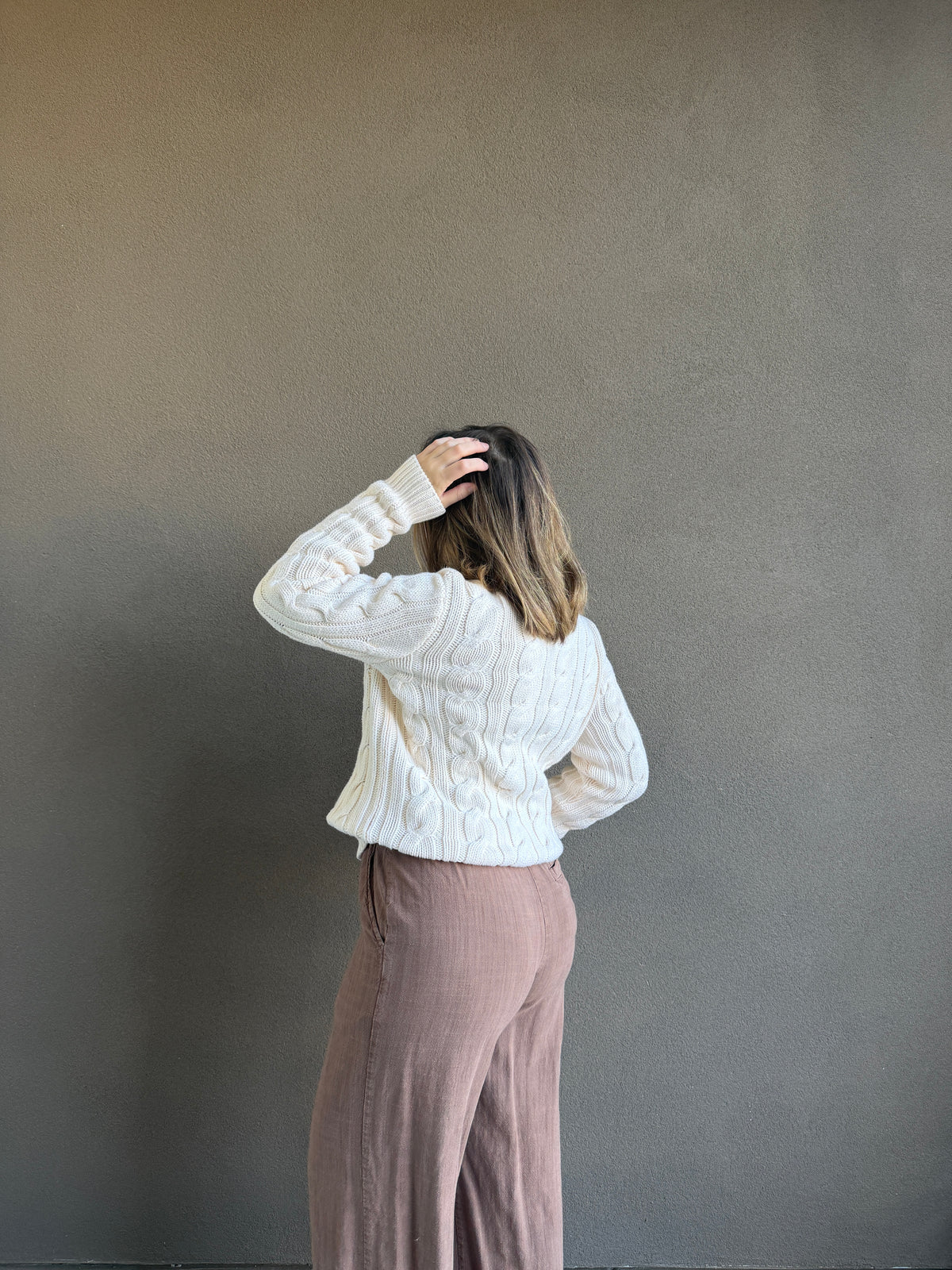 RL Cream Cableknit Turtleneck (L)