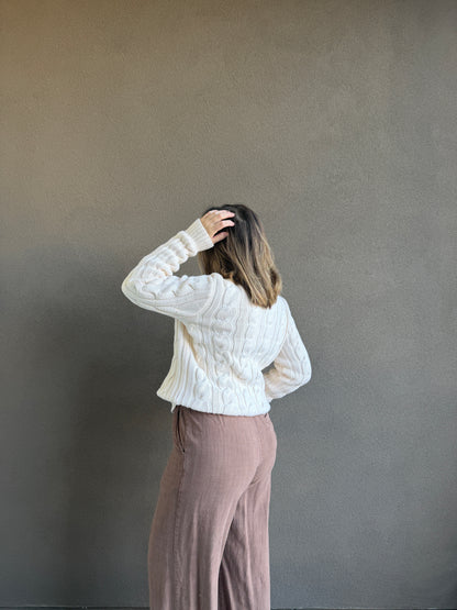 RL Cream Cableknit Turtleneck (L)