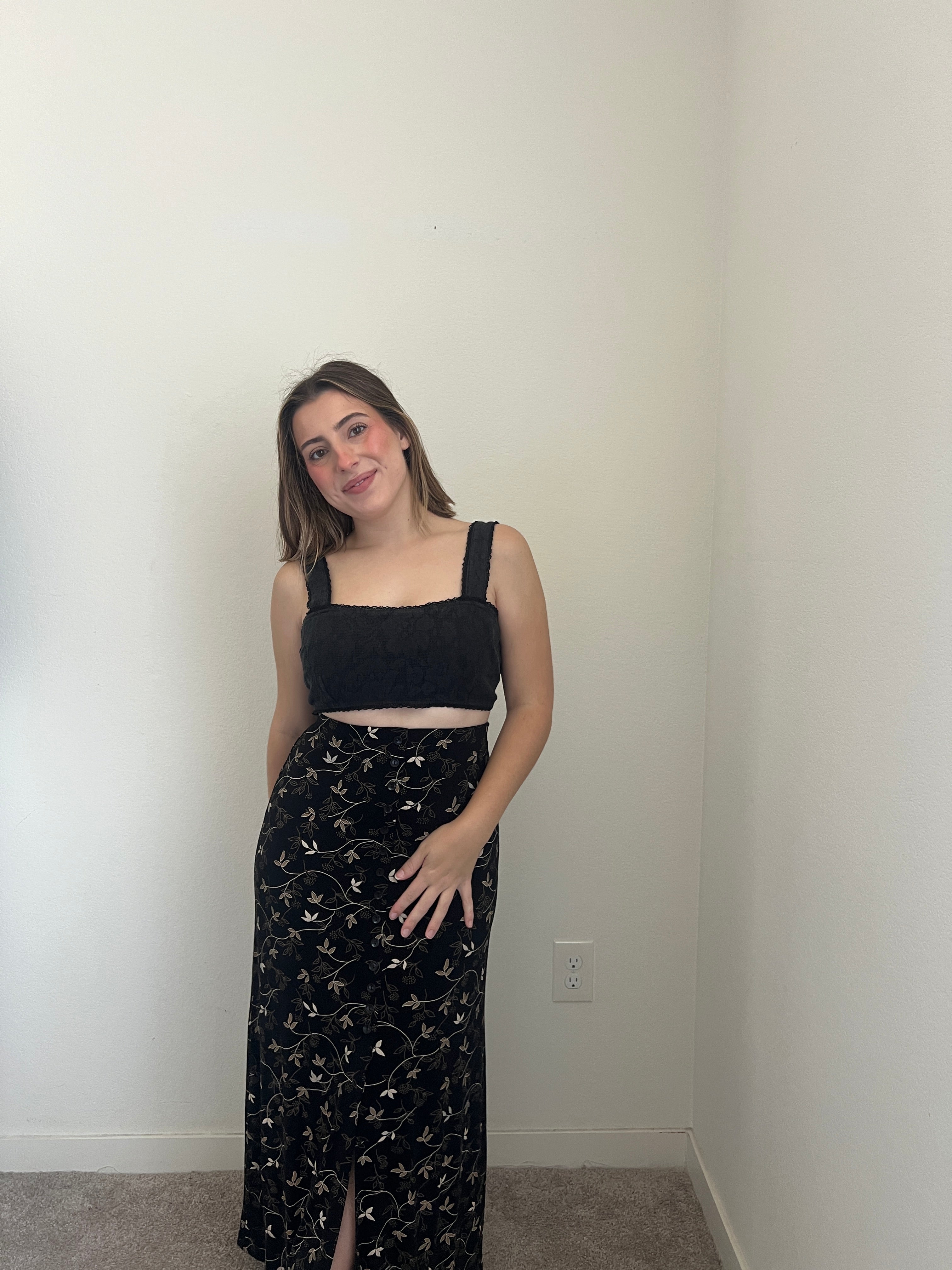 Black Floral Maxi Skirt (S)