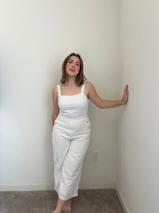 White Linen Blend Jumpsuit (M)