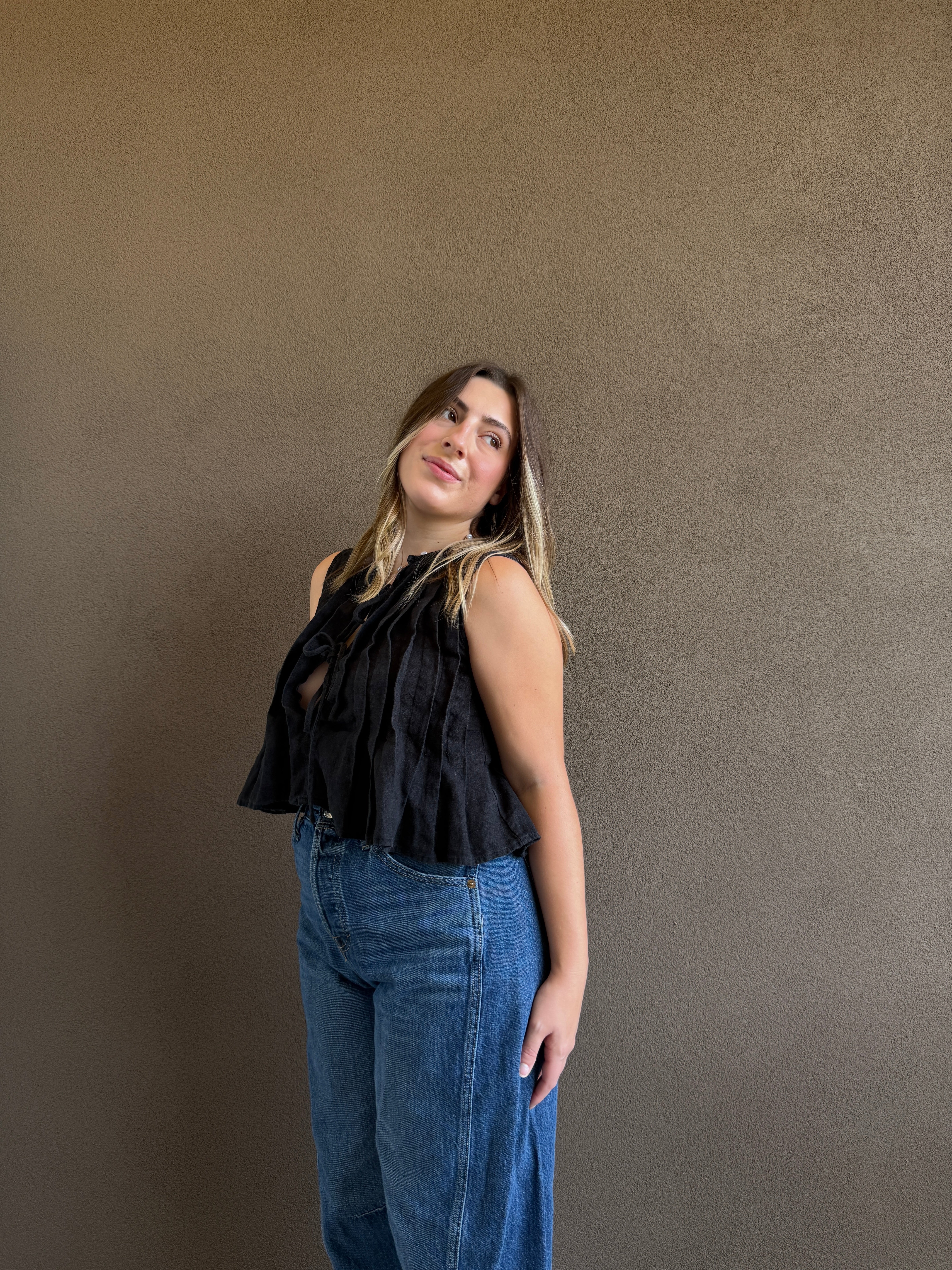 Black Linen Tie Top (6)
