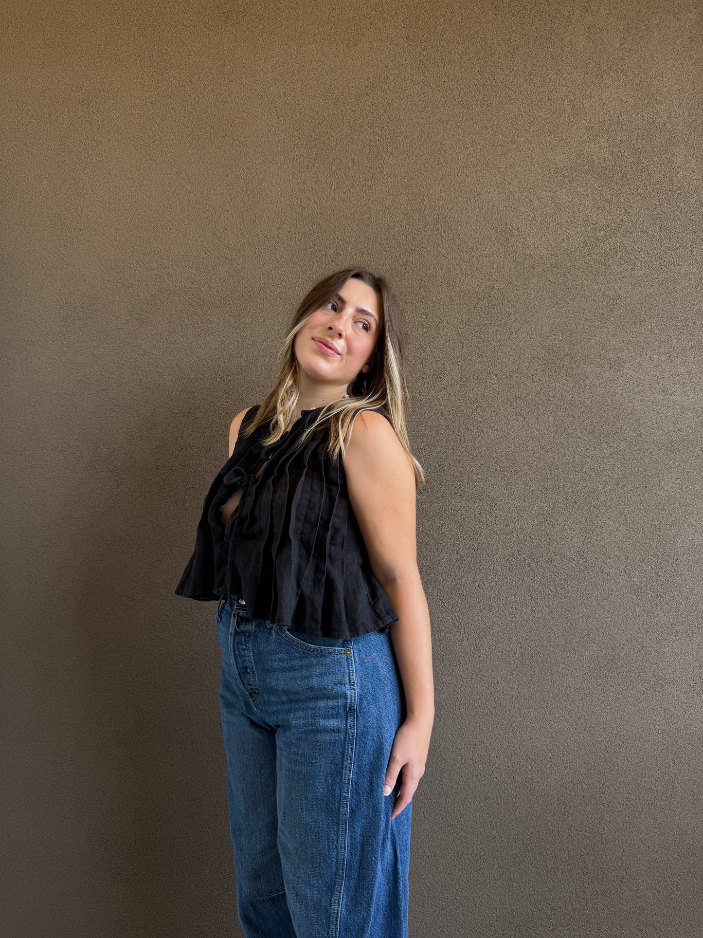 Black Linen Tie Top (6)