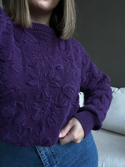 Purple Floral 3D Knit Sweater (M)