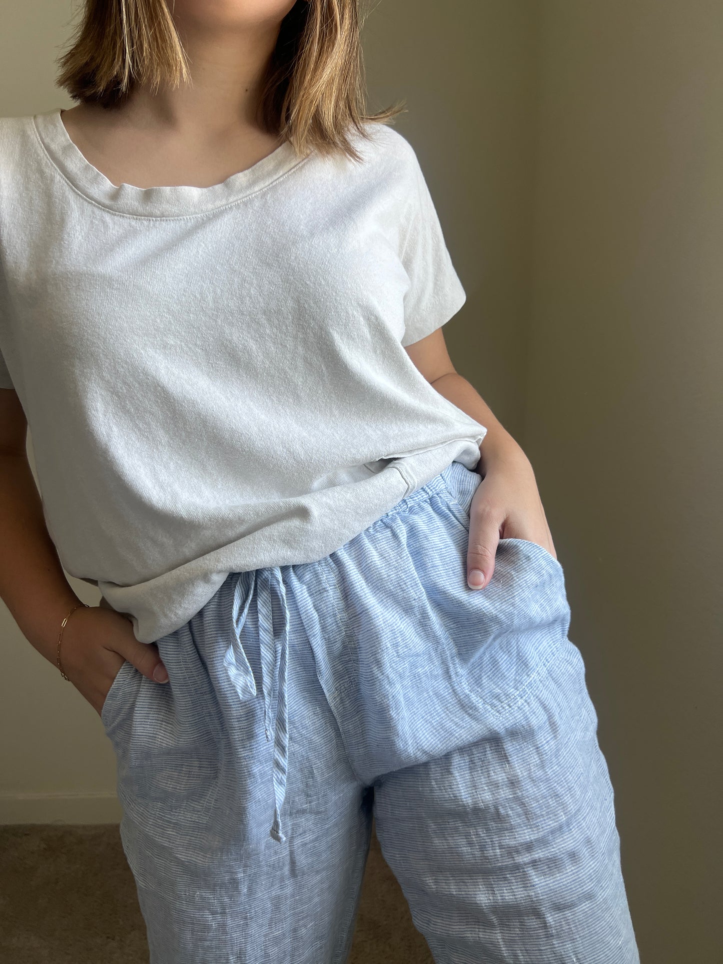 Blue Striped Linen Pants (L)