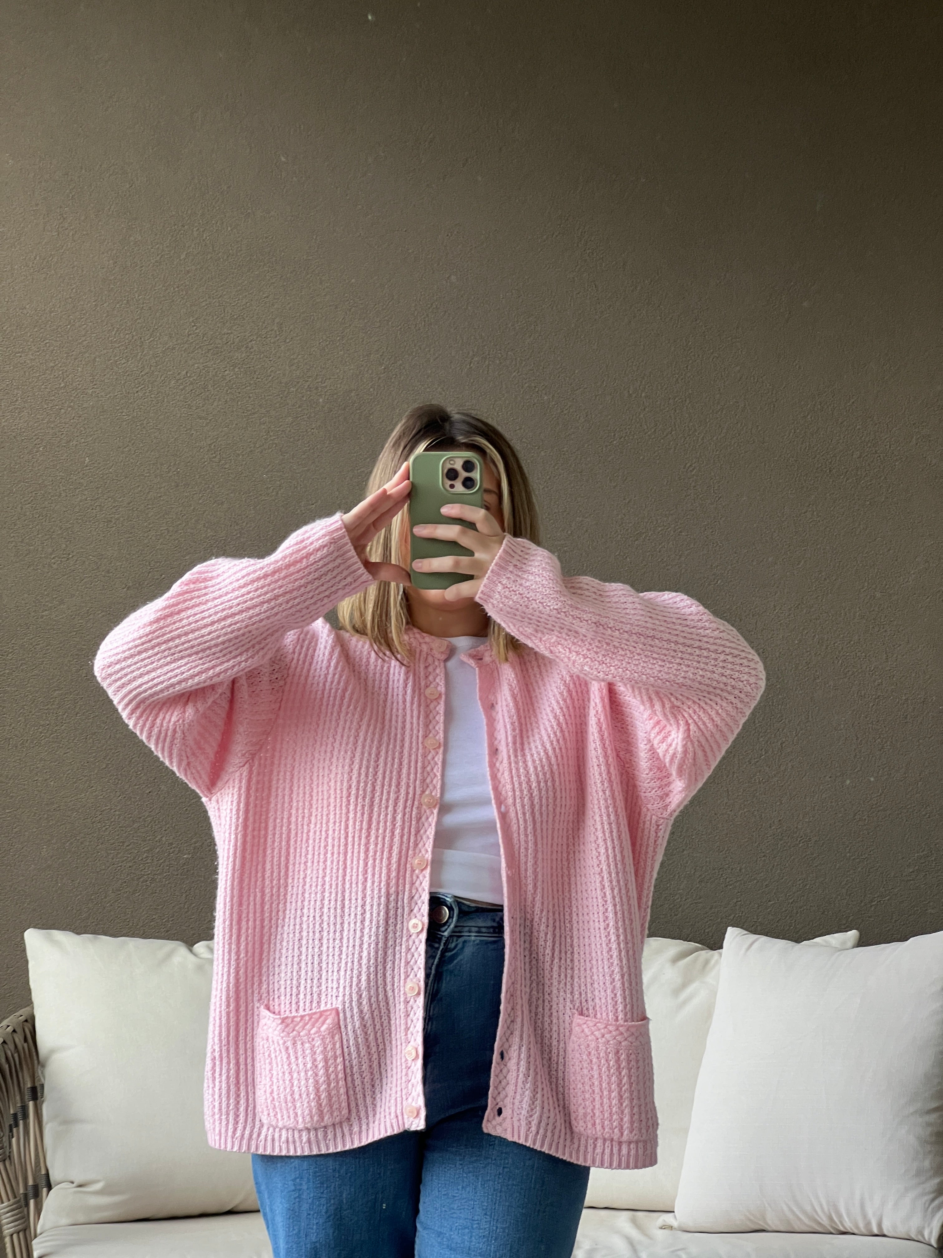 Pink Knit Cardigan (XL)