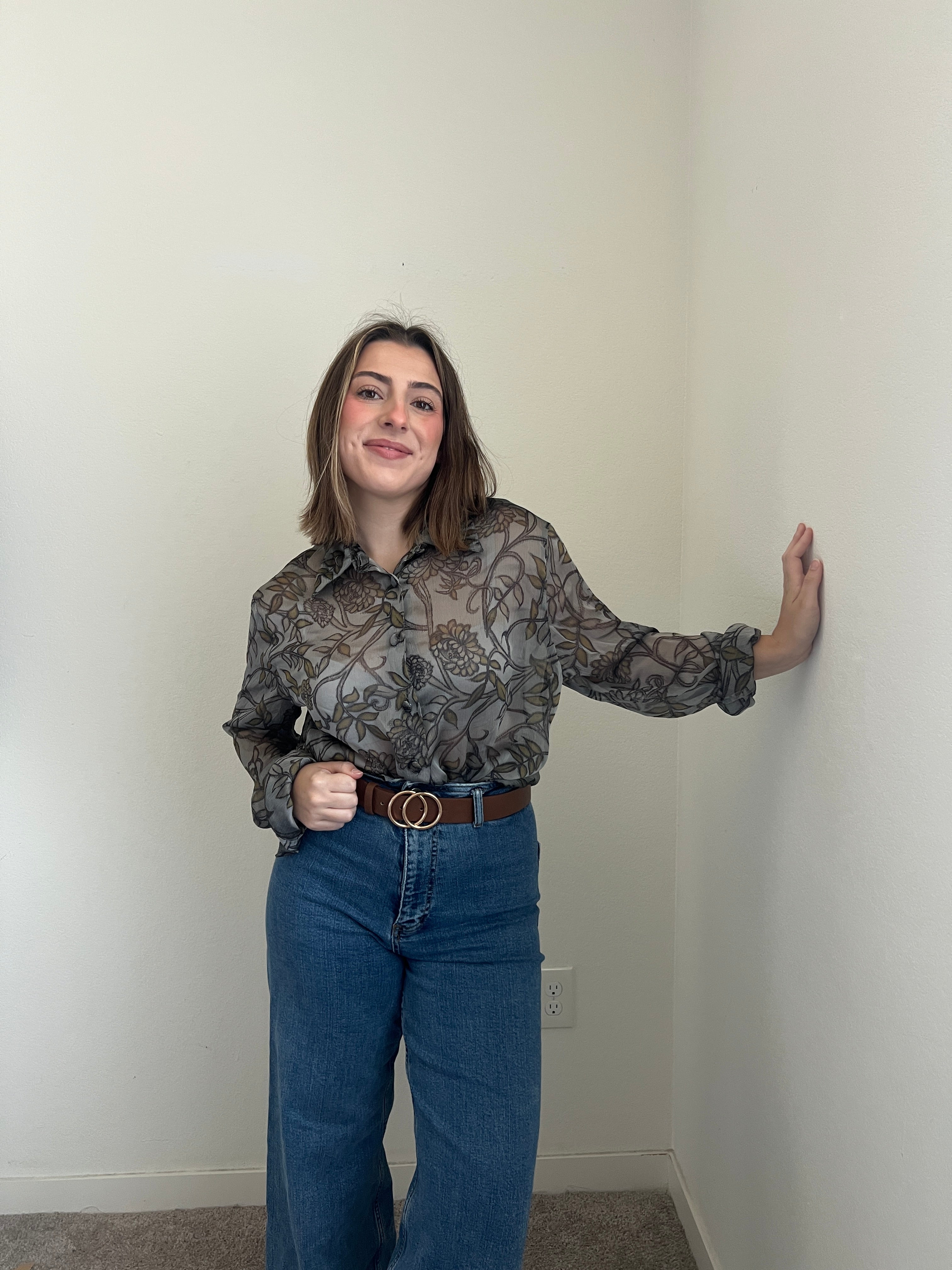 Sheer Floral Button Up (L)