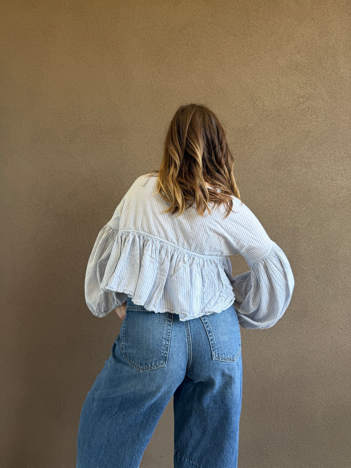Free People Striped Puff Sleeve (XS)