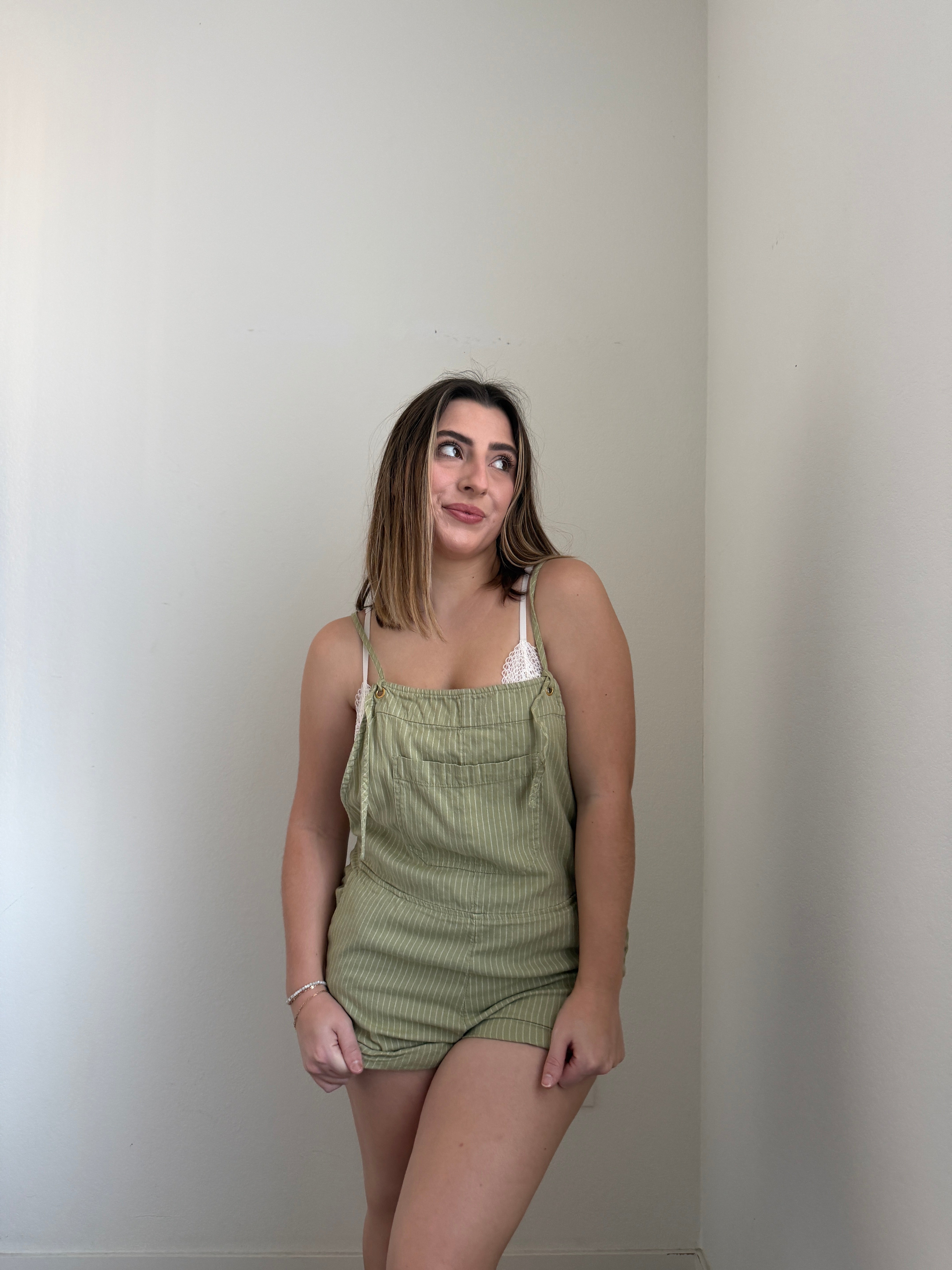 Sage Striped Romper (L)