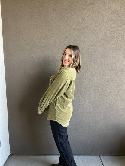 Muted Chartreuse Corduroy Shacket (L)