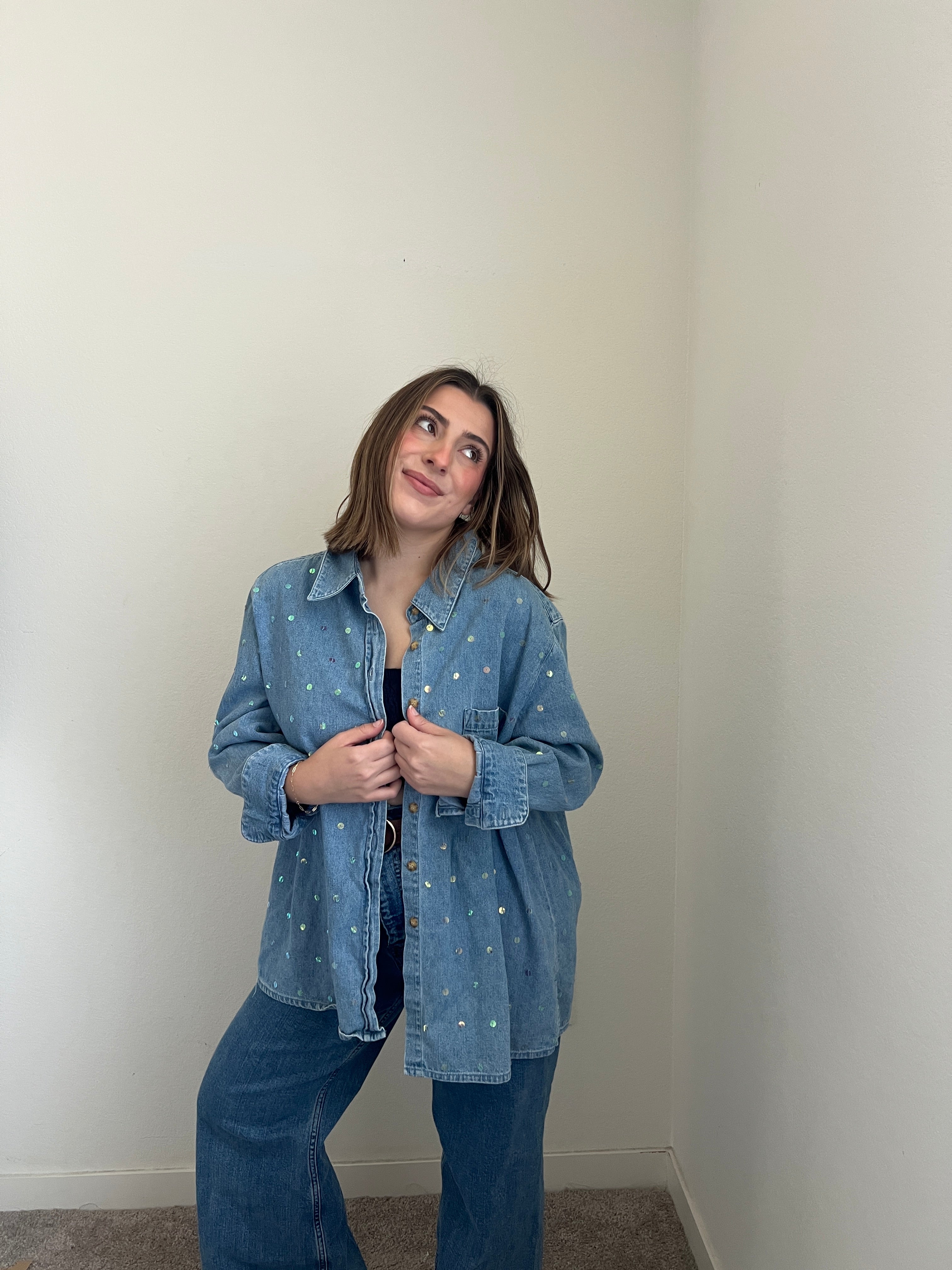 Vintage Sequin Denim Shacket (1X)