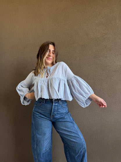 Free People Striped Puff Sleeve (XS)