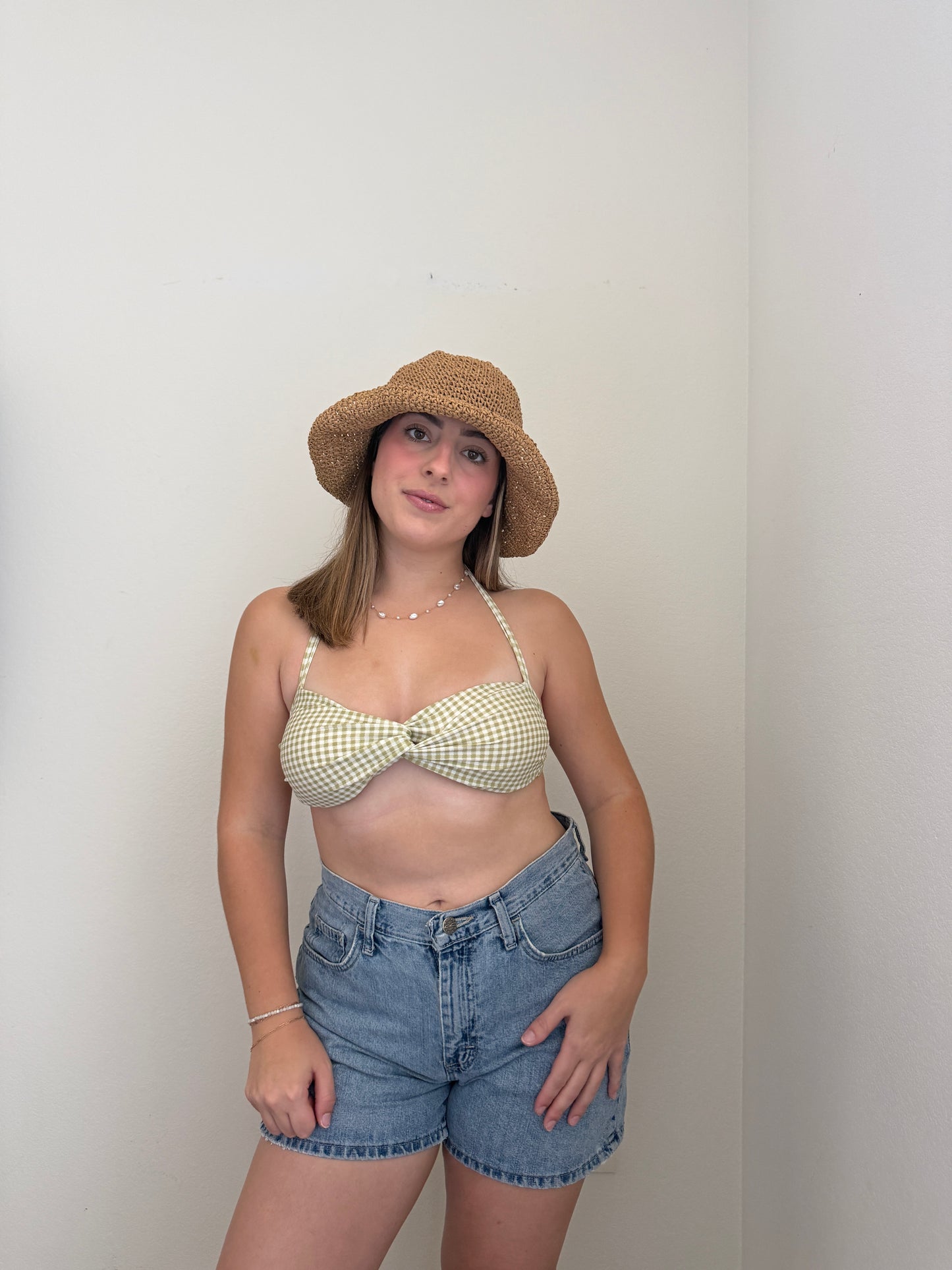 Green Gingham Kini Top (M)