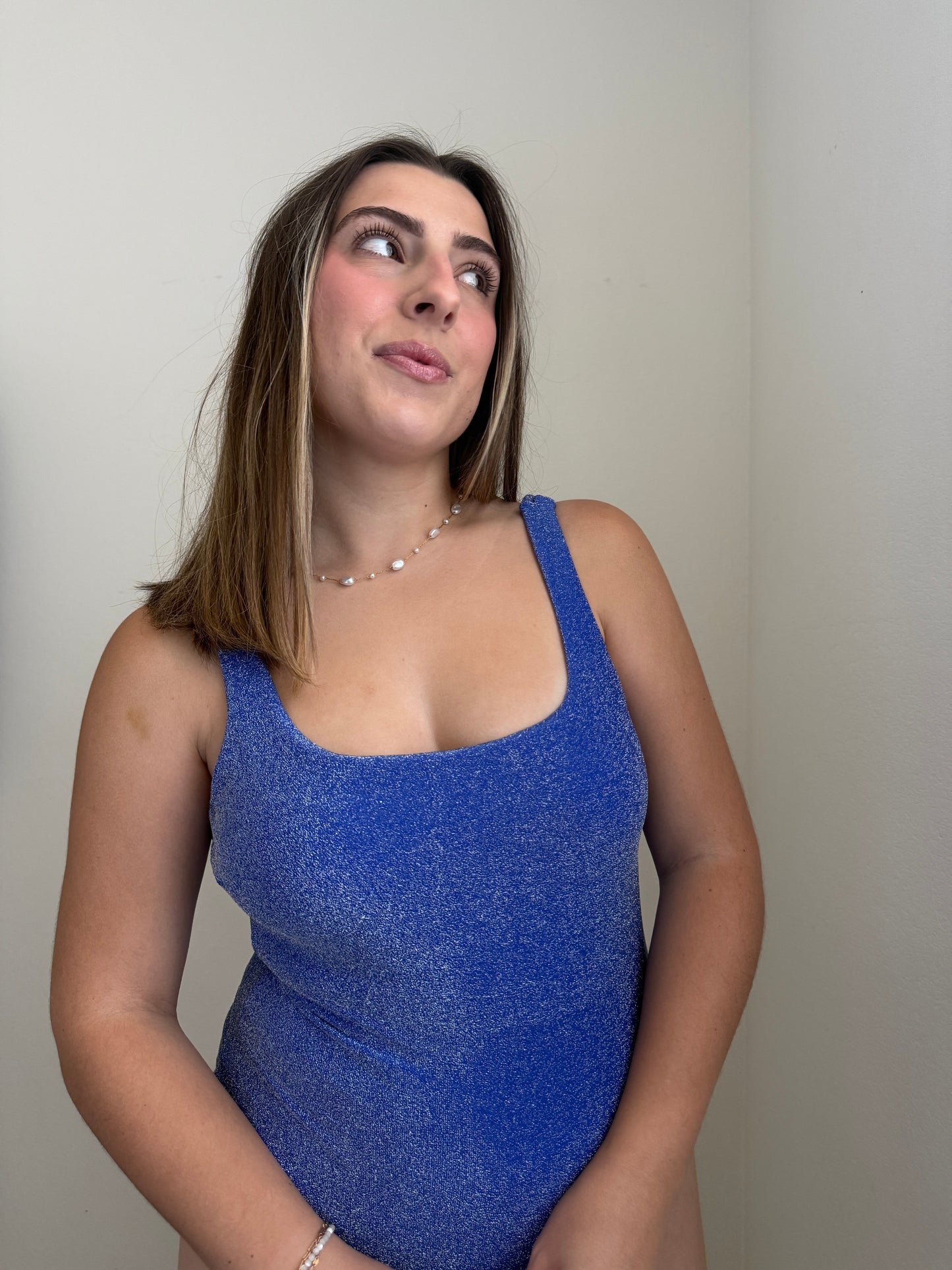 Blue Shimmer One Piece Swimmie (S)