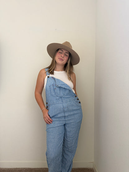 Faherty Striped Linen Overalls (S)